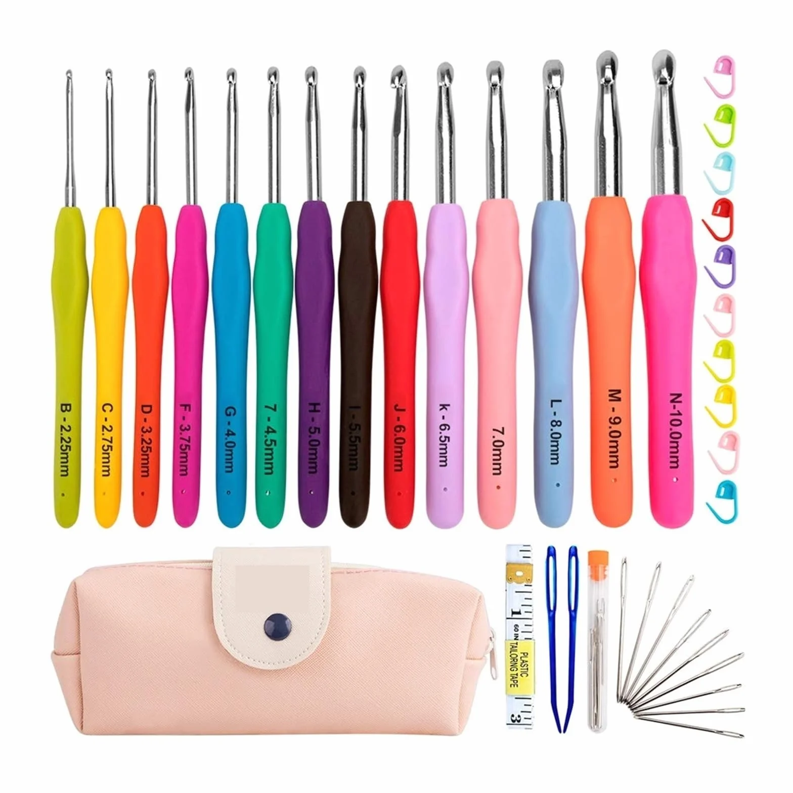 Kit Ganchillo Kits de ganchos de crochet con bolsa de almacenamiento, agujas de crochet de aluminio con mango suave, juego de agujas de tejer for tejer hilo, herramienta de costura y tejido DIY(Set B)