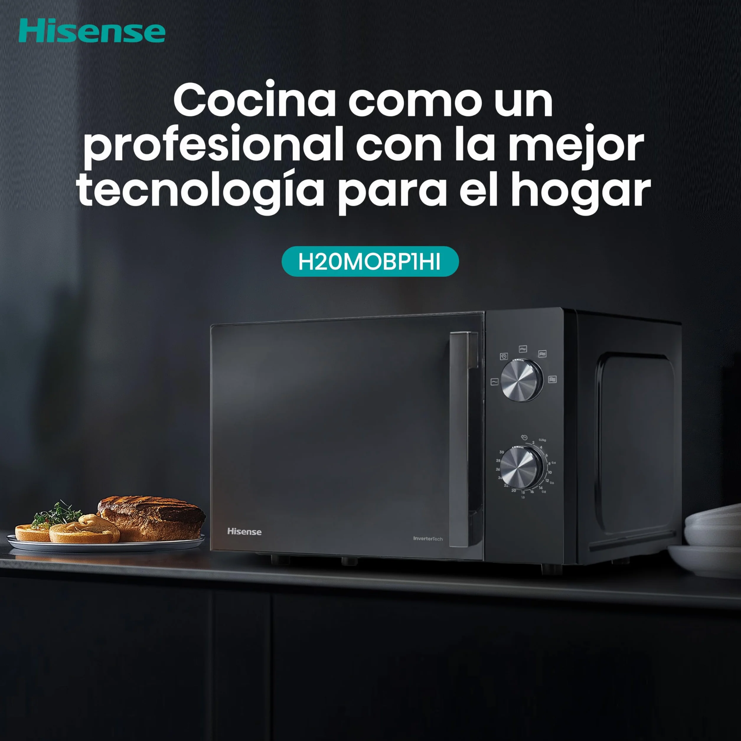 Hisense H20MOBP1HI Microondas 20L 700W Inverter Expert Descongelación Rápida Calentamiento Uniforme Revestimiento Cerámico