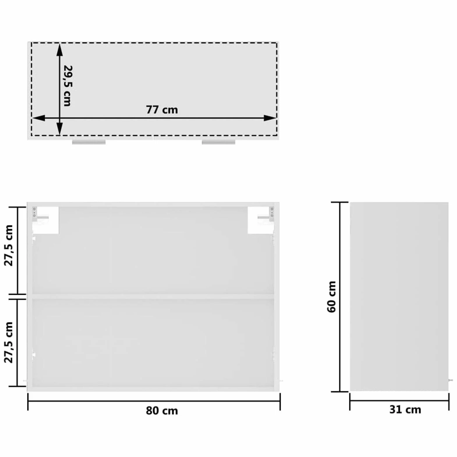 Armario Colgante, Vitrina Pared, Muebles Cocina y Baño, Multiusos, Cristal de Aglomerado Blanco 80x31x60 cm