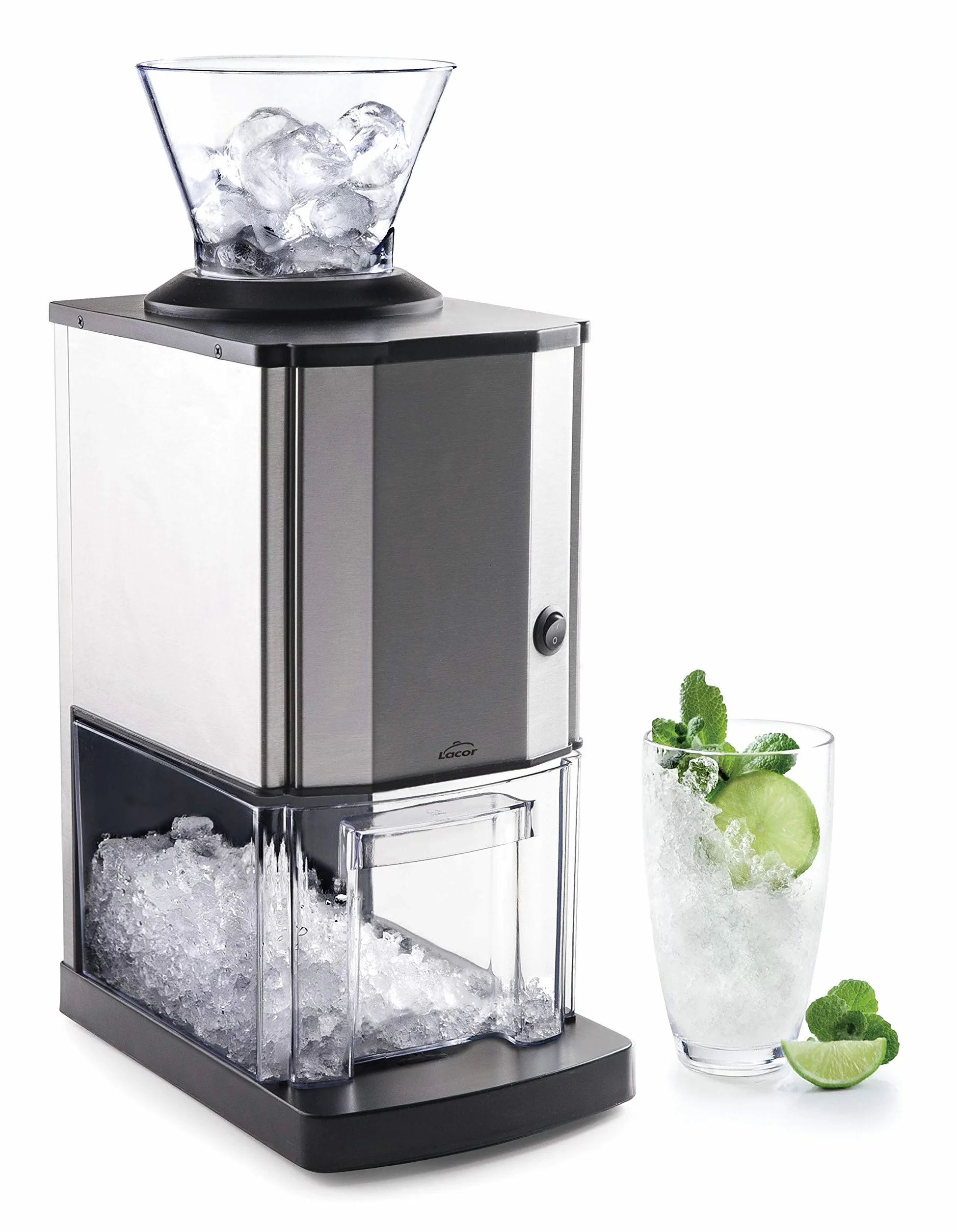 LACOR 69313-Picadora de Hielo Pro, 12 kg/h, 80 W, 2'80 L, Acero Inoxidable