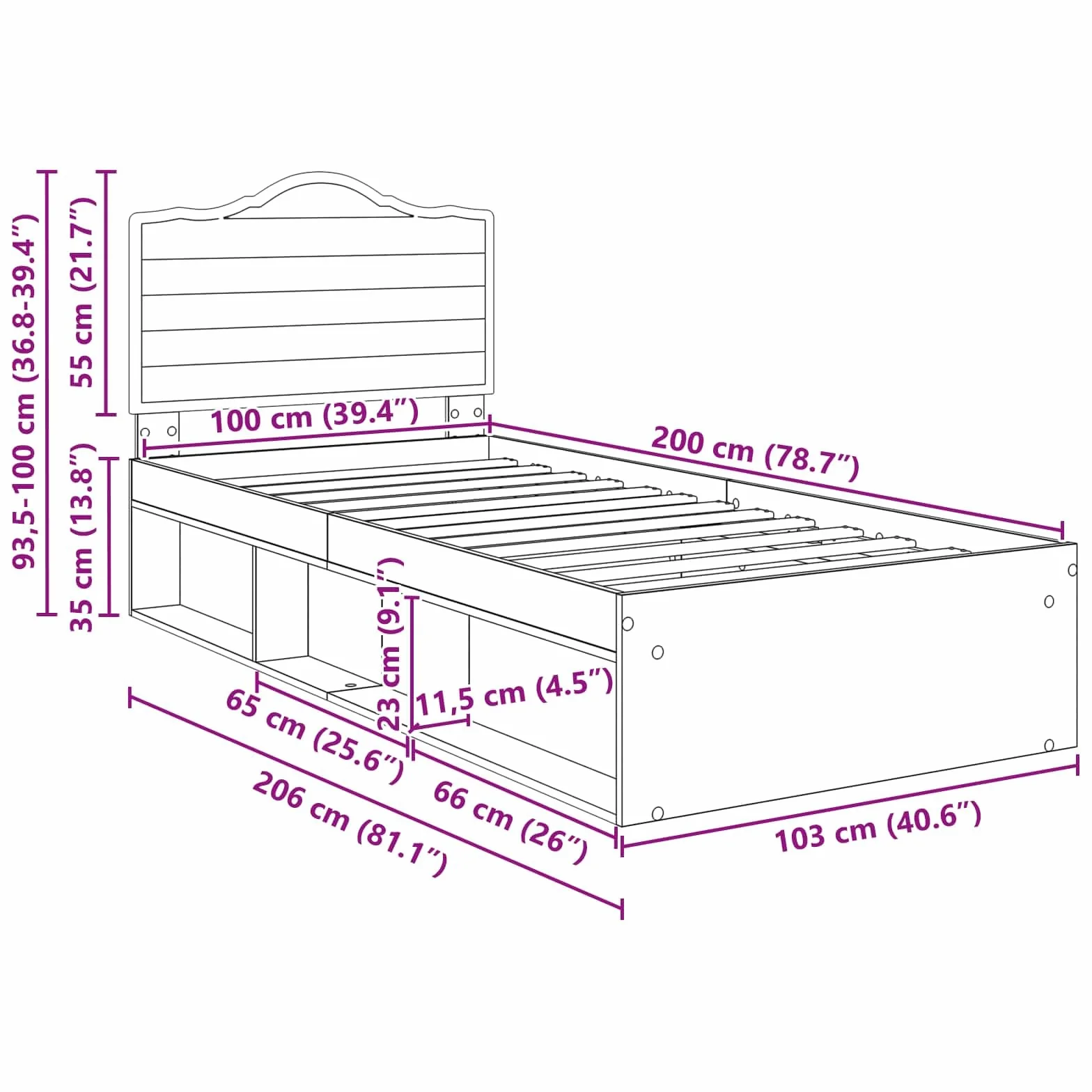 vidaXL Estructura de Cama con cabecera Gris concreto 100 x 200 cm