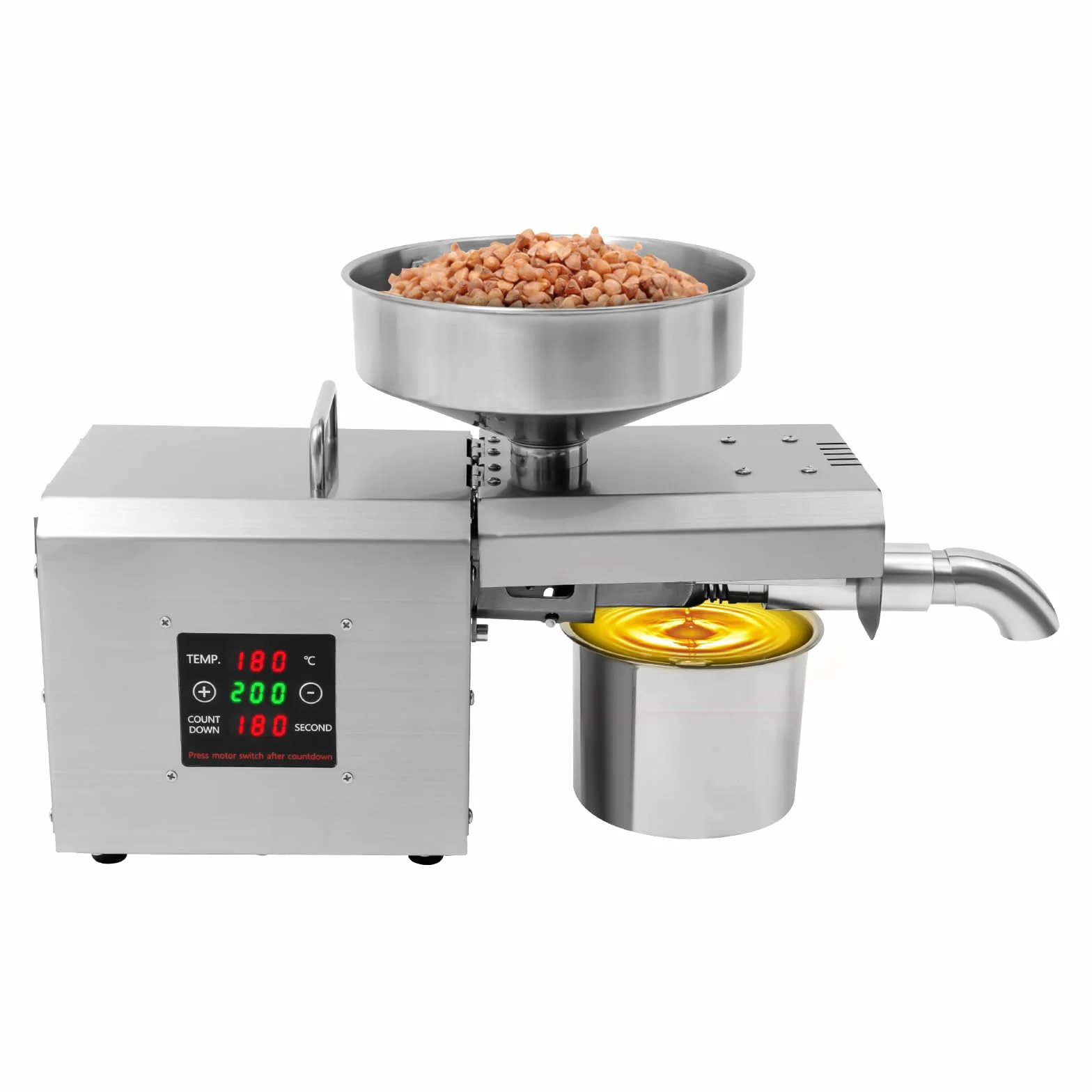 Prensa de Aceite Eléctrica, 610W Prensa Aceite, Máquina Automática Prensado Aceite Hogar Dos Modos Frío y En Caliente, Máquina de Prensar Eléctrica Equipado con Termostato