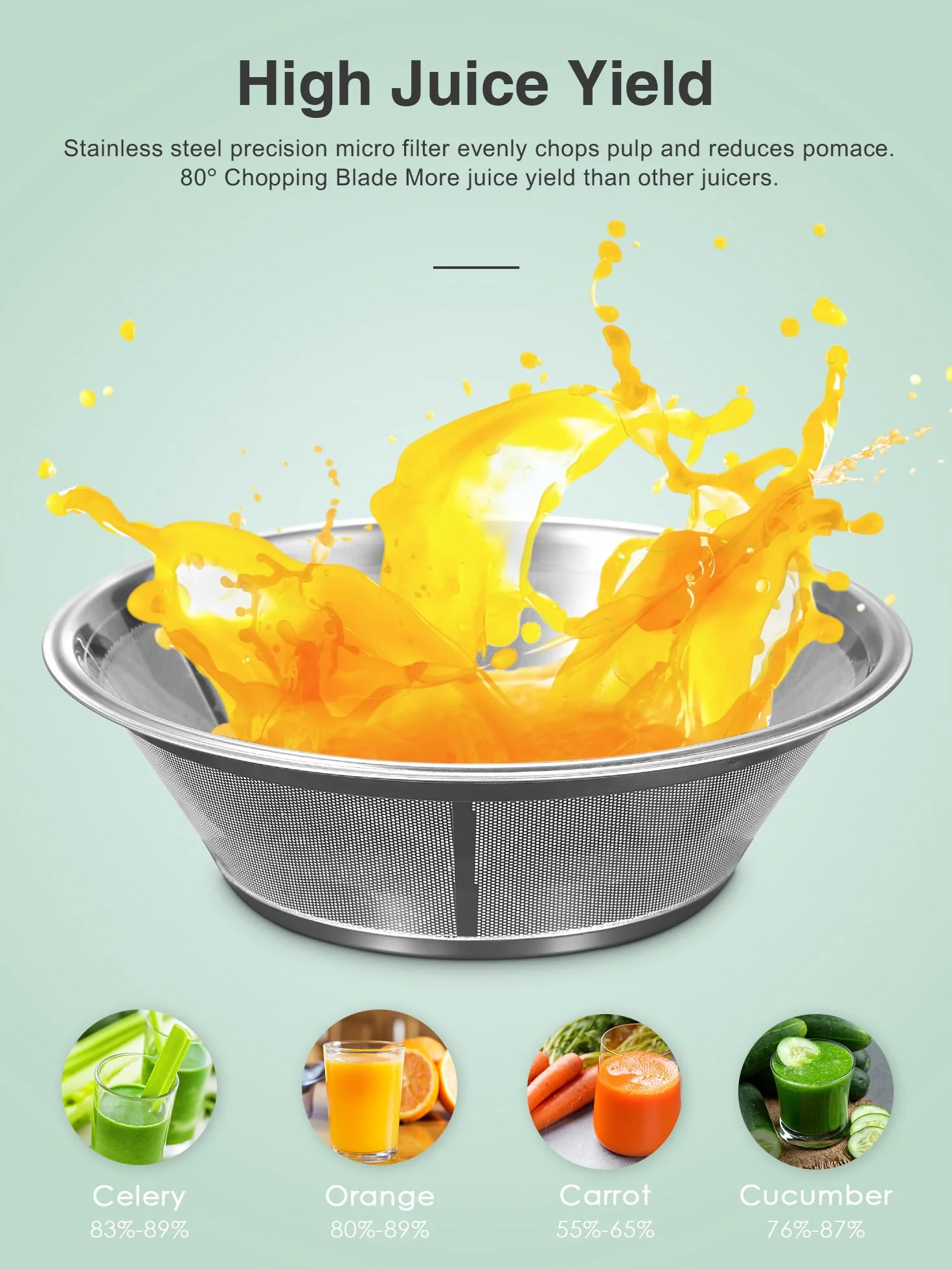 Extracteur de Jus Centrifuge 800W Acier Inoxydable Sans BPA 3 Pouces