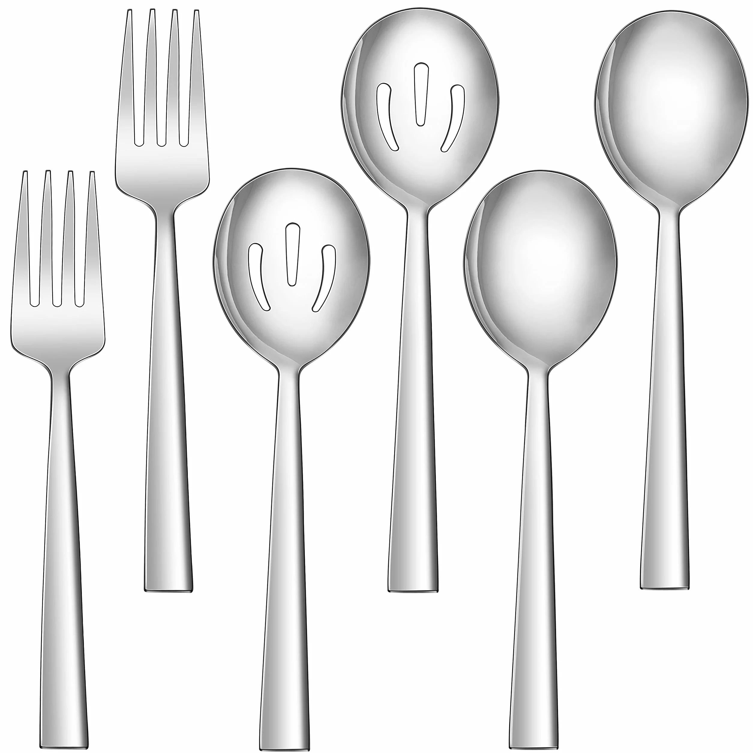 LIANYU 2 cucharas para servir, 2 cucharas ranuradas, 2 tenedores para servir, 8.6 pulgadas de acero inoxidable cucharas de servir tenedores para buffet catering banquete, apto para lavavajillas