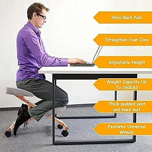 Silla ergonómica profesional para arrodillarse, corrección ortopédica para dolores de espalda, dolor de cuello, altura ajustable, buena postura, cojines cómodos para el hogar y la oficina