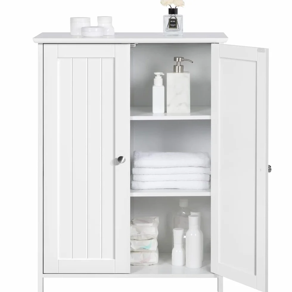 Yaheetech Armario Baño Mueble Baño de Suelo Mueble Auxiliar Cocina con 2 Puertas Cajoneras para Salón Pasillo Entrada Blanco 60 x 30 x 80 cm