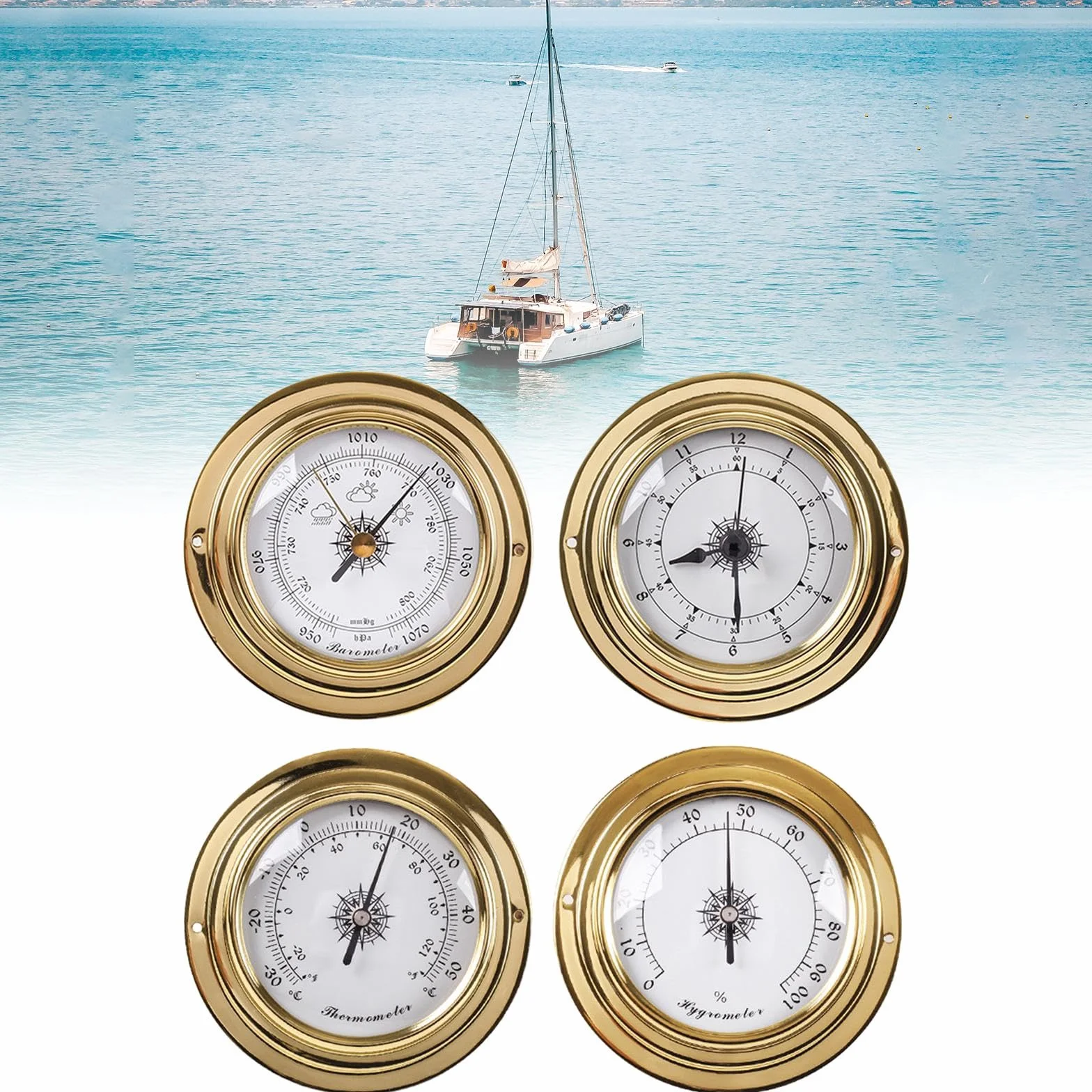 rockible E Higrómetro, Barómetro, Reloj, Estaciones Meteorológicas, Diámetro 98 Mm, Instrumentos de Vela para Barco, Yate, Taller, Marino, 4 Piezas