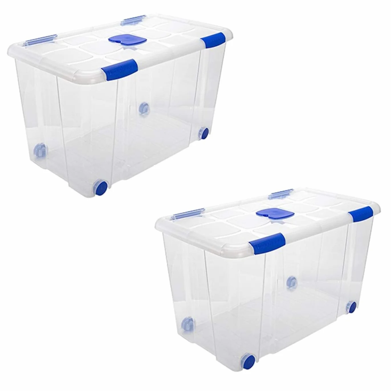 Acan Tradineur - Pack de 2 cajas de almacenaje, de 40,5 x 74 x 42 cm, nº 12, con capacidad de 90 litros con tapa y ruedas para organización del hogar, baúl organizador(40,5 x 74 x 42 cm, Pack de 2)