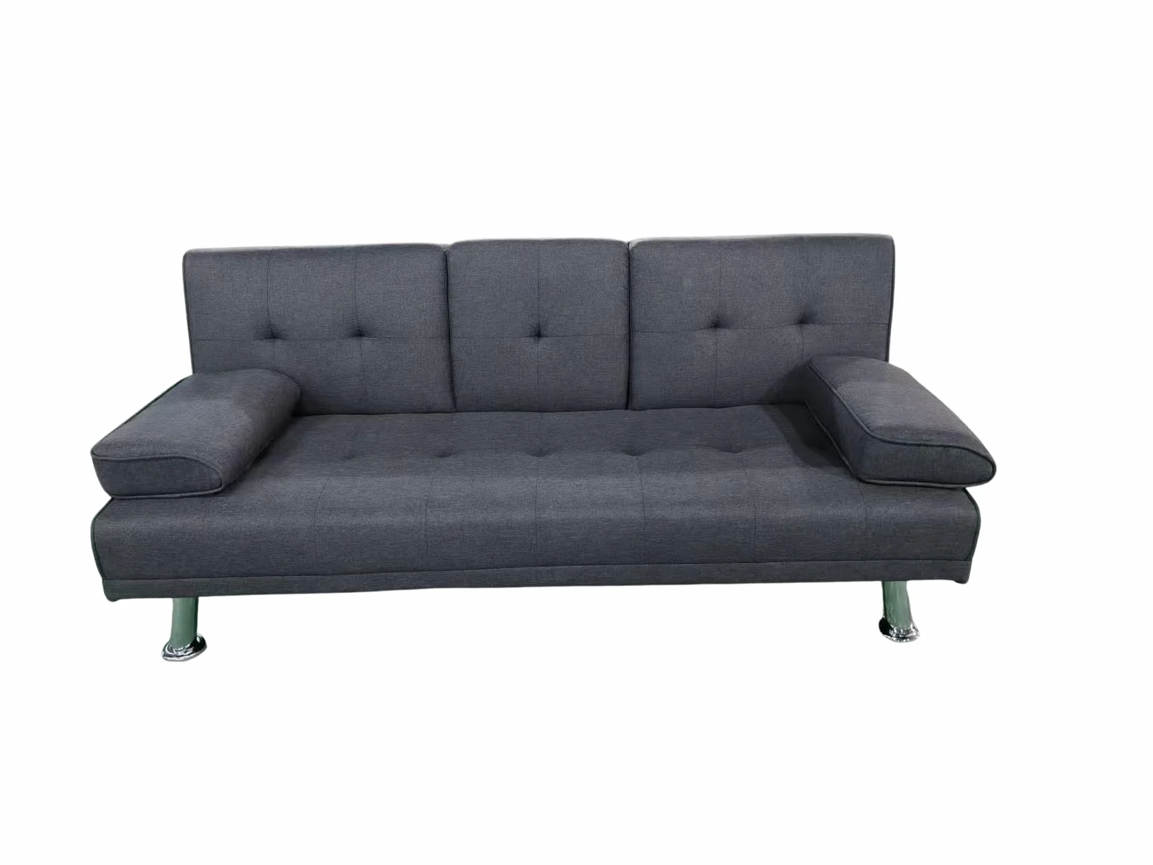 MUEBLIX.COM - Sofa Cama Canos 3 Plazas, Sillón Cama, Cama Sofa, con Mesa Abatible, Tapizado Tela Sintética, Apertura Clic-Clac, Sofa de Diseño, Color Gris