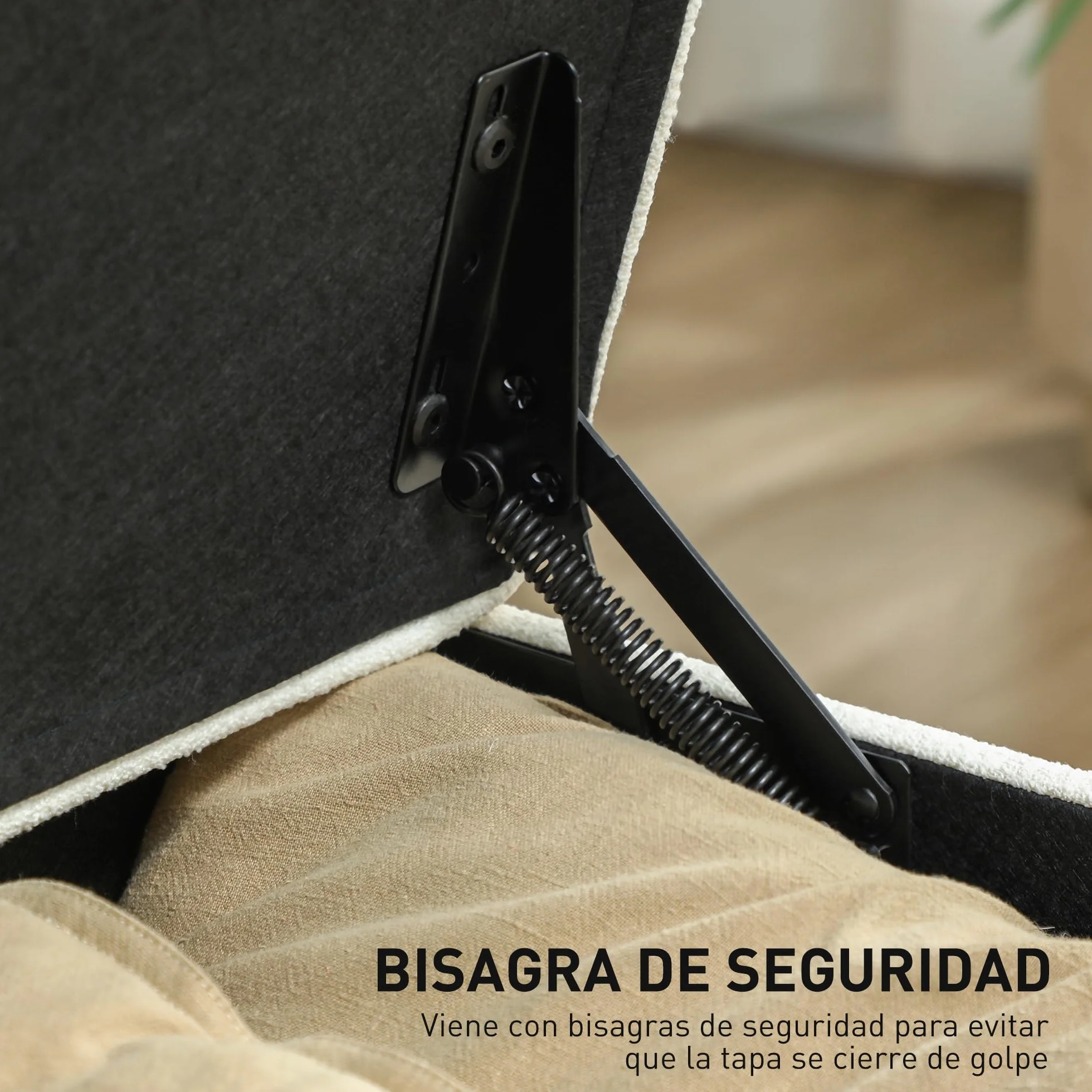 HOMCOM Puff Almacenaje Banco Almacenaje 112L Tapizado en Lino con 2 Bisagras de Seguridad Tapa Abatible y Asiento con Capitoné para Dormitorio Salón Entrada Carga 120 kg 120x40x48 cm Crema