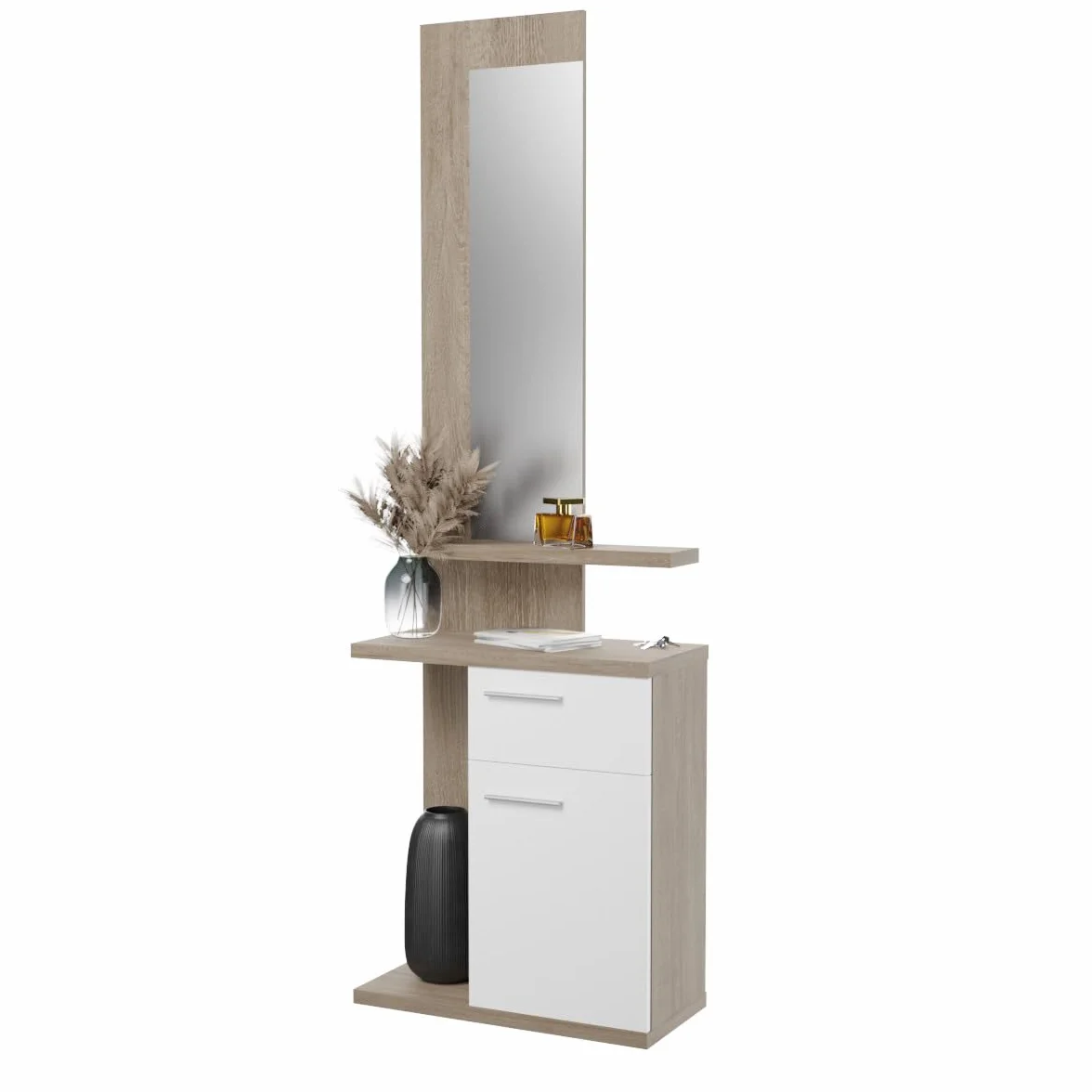 Somnia - Mueble Recibidor Vertical, Modelo Carl, Práctico y Funcional, Color Blanco, Medidas: 60,5 cm Largo x 28 cm Fondo x 117,5 cm Alto