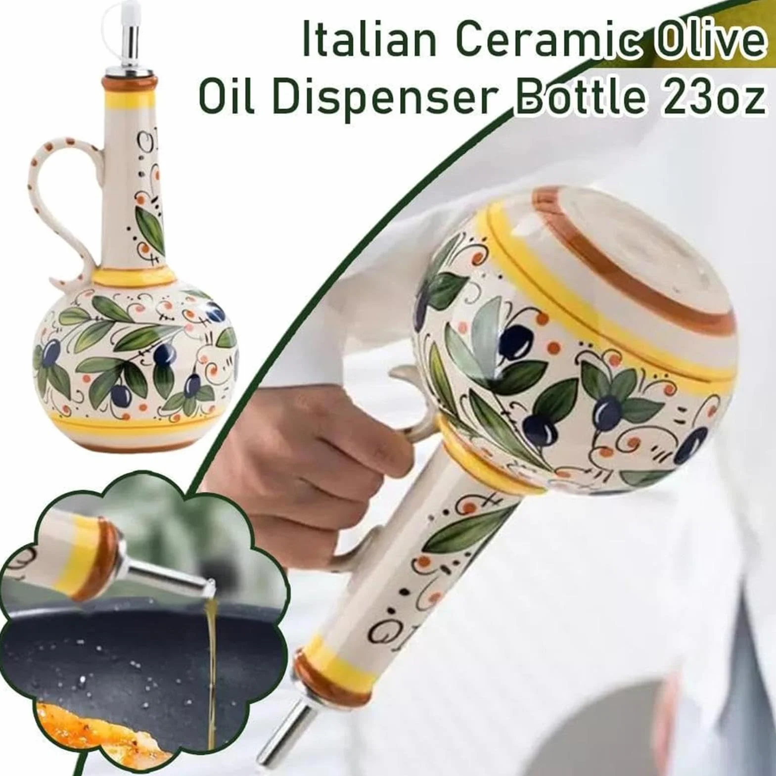 Dispensador de de Oliva de Cerámica 680 ml de Cerámica Portátil con | Botellas De Y Vinagre Para Cocina Hogar Mesa Almacenaje Ensaladas Vinagre