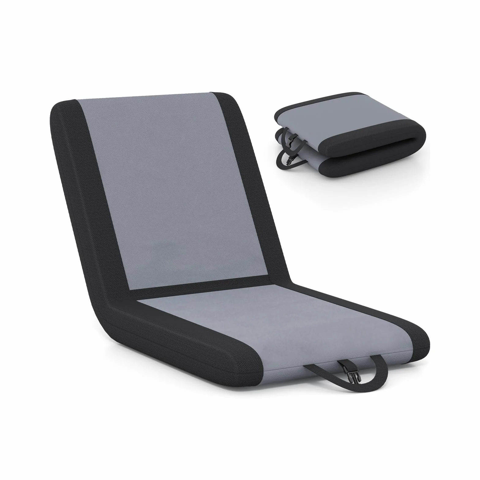 GOPLUS Silla de Suelo Plegable, Asiento de Estadio Portátil con 6 Posiciones de Reclinado, Asa Portátil, Cómodo Cojín, Silla Reclinable con Respaldo, para Eventos Deportivos, Camping