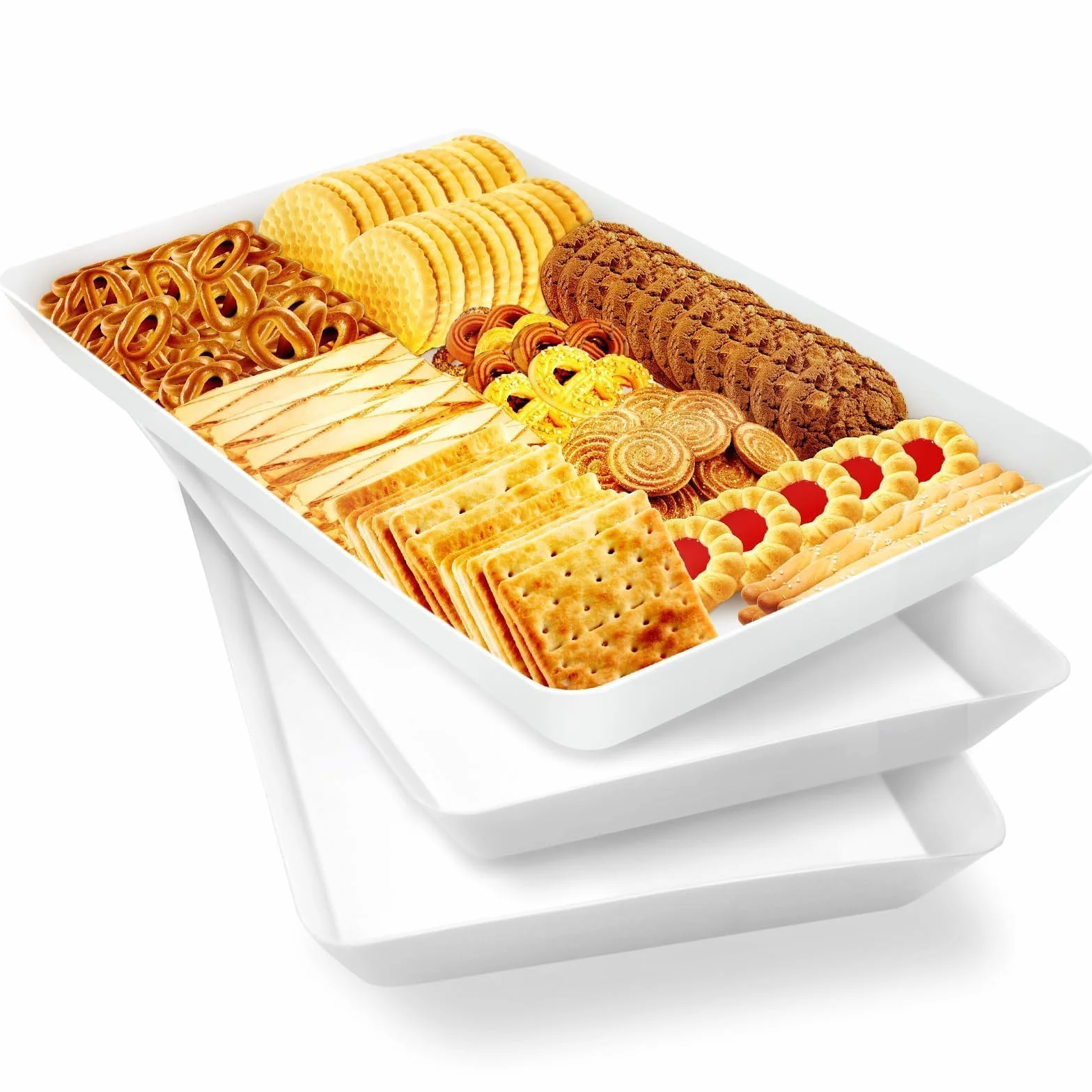 WOWBOX 3 bandejas de servir para entretenimiento, platos de servir para frutas, galletas, postres, aperitivos, bandejas de plástico reutilizables para servir alimentos y organización de despensa en la
