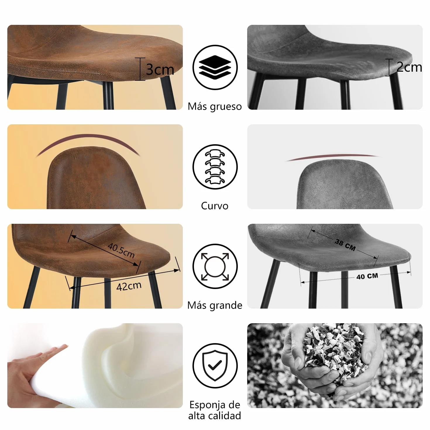 MEUBLE COSY Juego de 4 Sillas de Comedor Vintage Retro Sillón Tapizado en Gamuza con Patas Metálicas para Cocina Salón