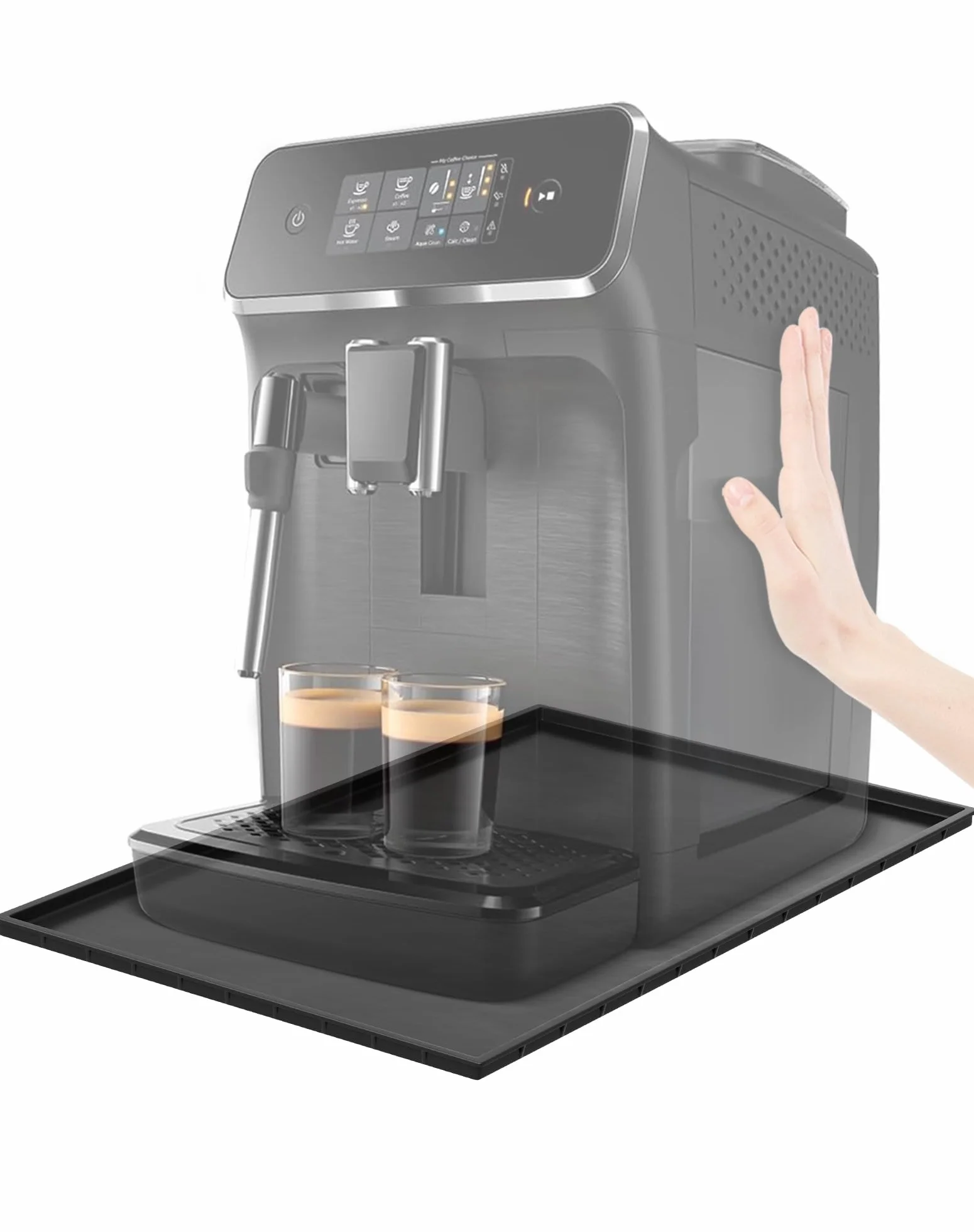 Alfombrilla para Máquina de Café 48x29 cm Base de Silicona Compatible con De'Longhi Magnifica, Krups, Philips LatteGo, Cecotec