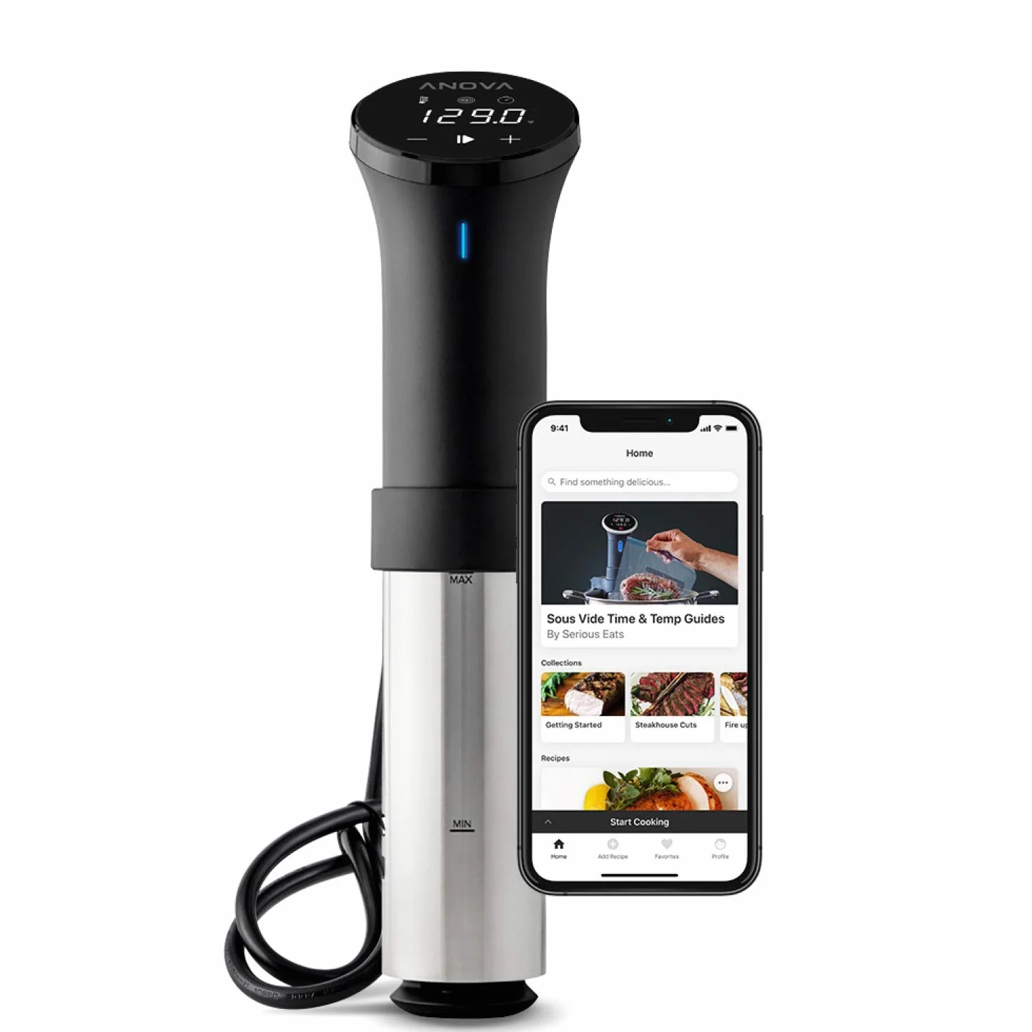 Anova Precision Cooker 2.0, [AN500-EU00] Cocedor Sous Vide, WiFi, 100 Watt, enchufe tipo C incluido para uso en EU, Aplicación Anova Incluida, Negro y Plata