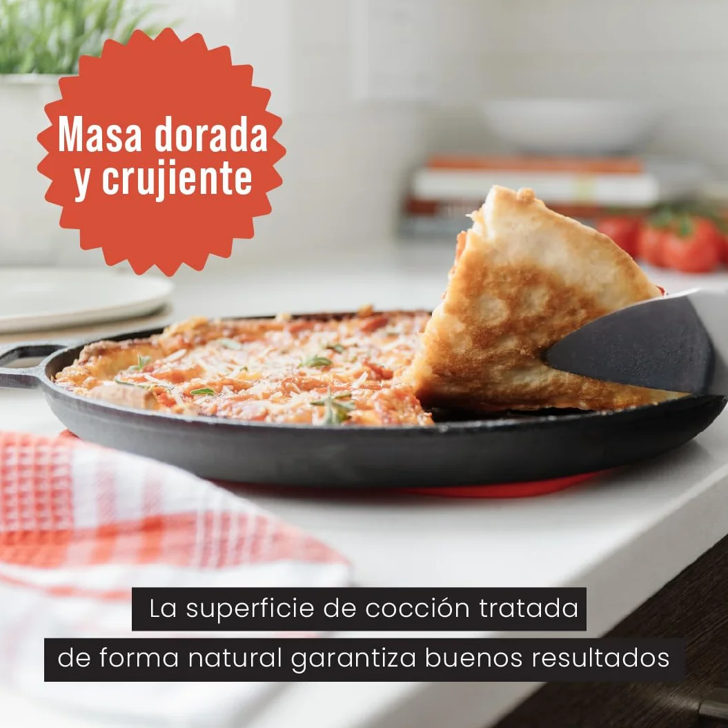 Chef Pomodoro Sartén Hierro Fundido para Pizza 30,5 cm - Pizza Pan con Asas - Plancha Hierro Fundido Redonda, Comal para Tortillas, Parrilla, Horno, Quemadores Gas, Barbacoa y Camping