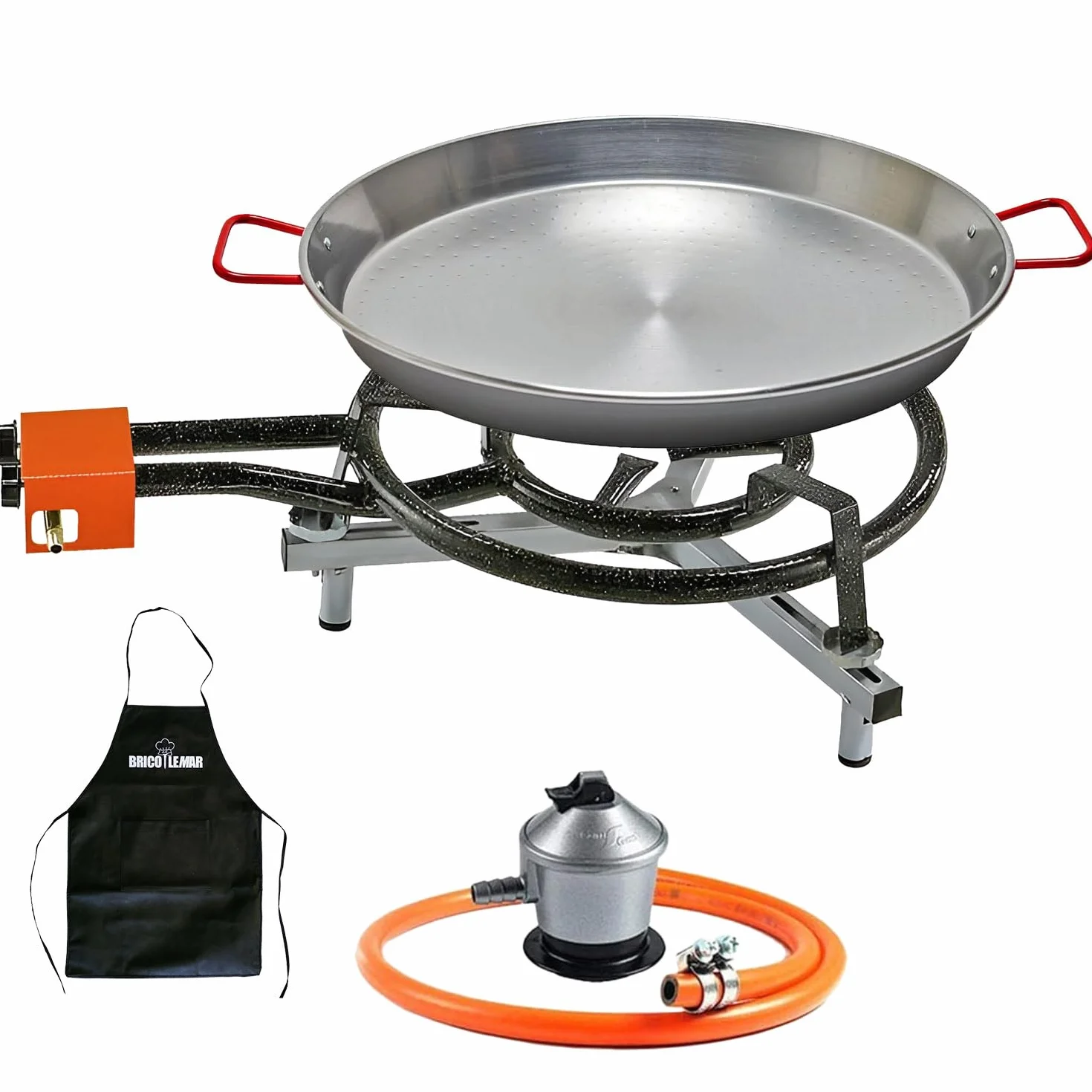 Kit paellero 40cm Garcima + paellera 42cm + soporte sobremesa + regulador y manguera Kabra