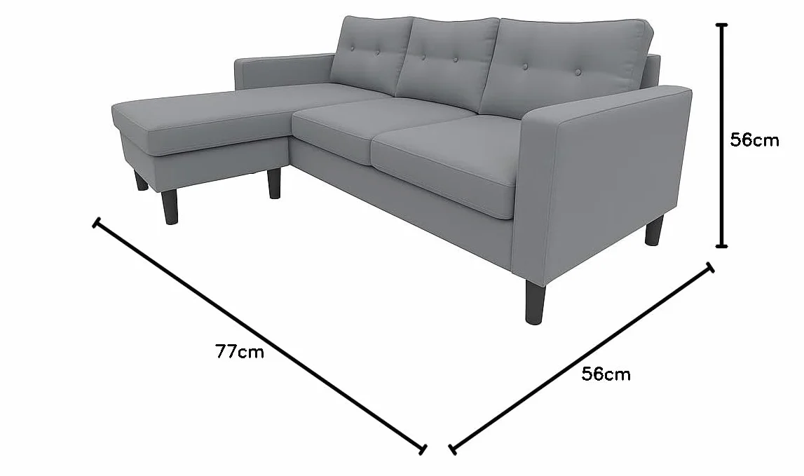 MUEBLIX.COM - Sofa 3 Plazas Chaiselongue Duruelo, Chaiselonge Intercambiable, Asientos y Respaldo Acolchados, Sofa con Estructura de Madera y Aglomerado, Sofas de Salón Modernos, Color Gris