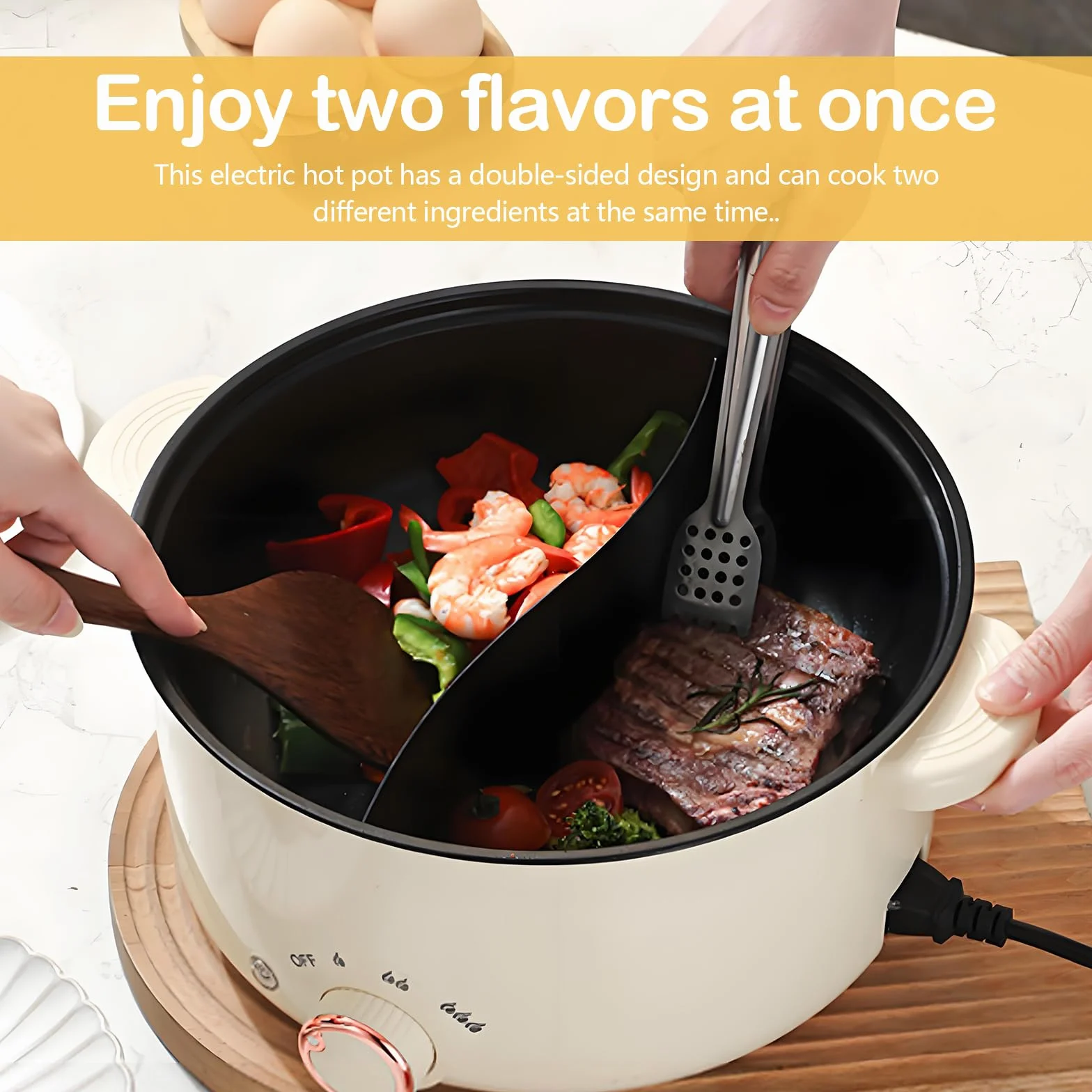 Crockpot Olla Eléctrica 4L 1000W Antiadherente 3 Ajustes Potencia Guisos Sopa Fideos Freír Filetes Saltear Verduras