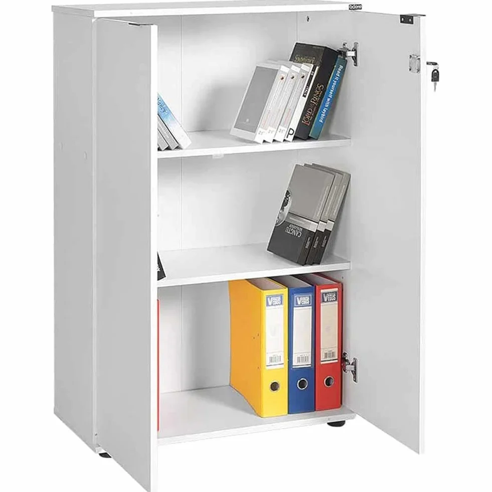 BAKAJI Armario archivador de Documentos de 2 Puertas, Mueble de Oficina, módulo de estantería, 3 estantes, para casa, Estudio, Porta Documentos con Llave y Cierre de Cerradura (Blanco)
