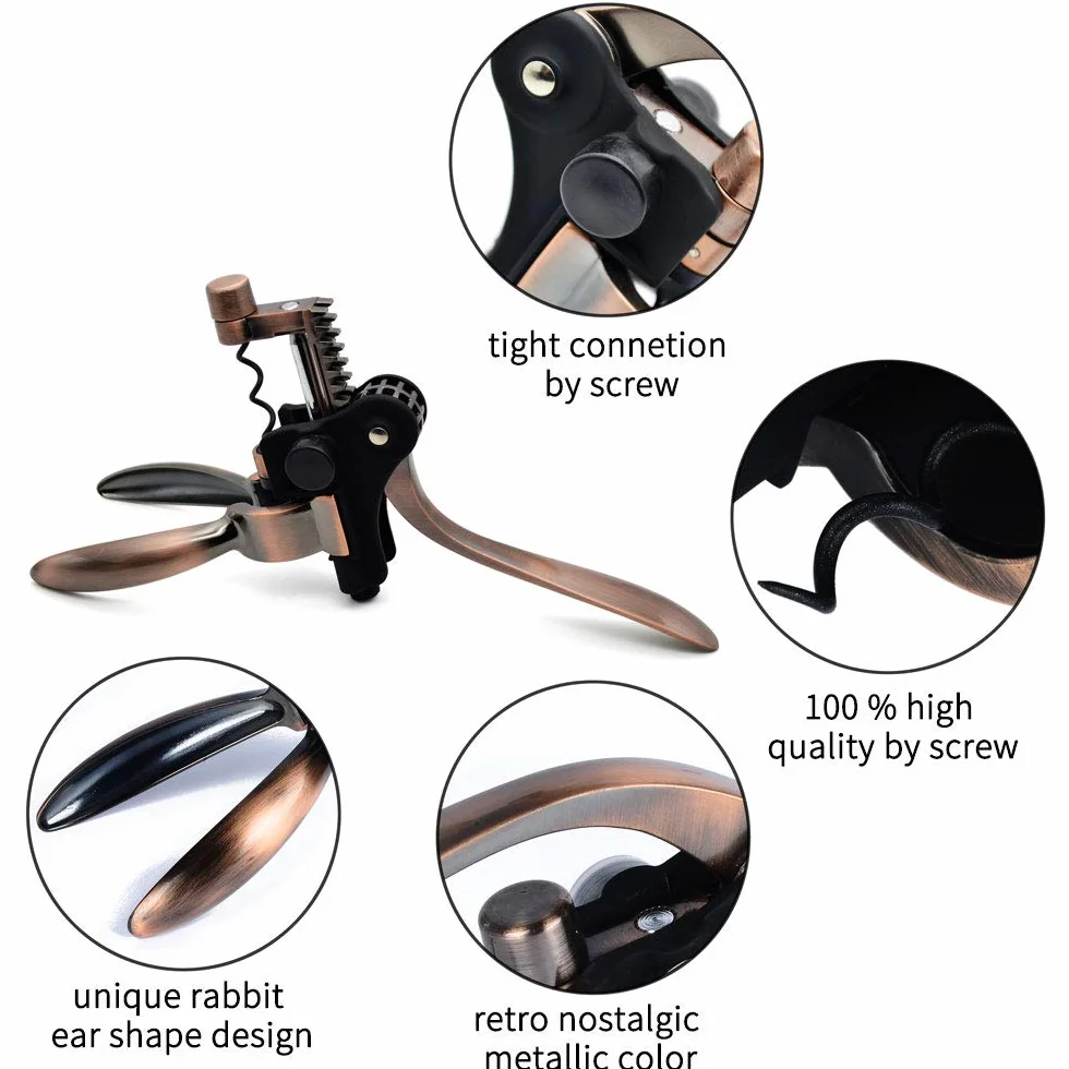 Sacacorchos de vino profesional, palanca manual ergonómica, estilo conejo