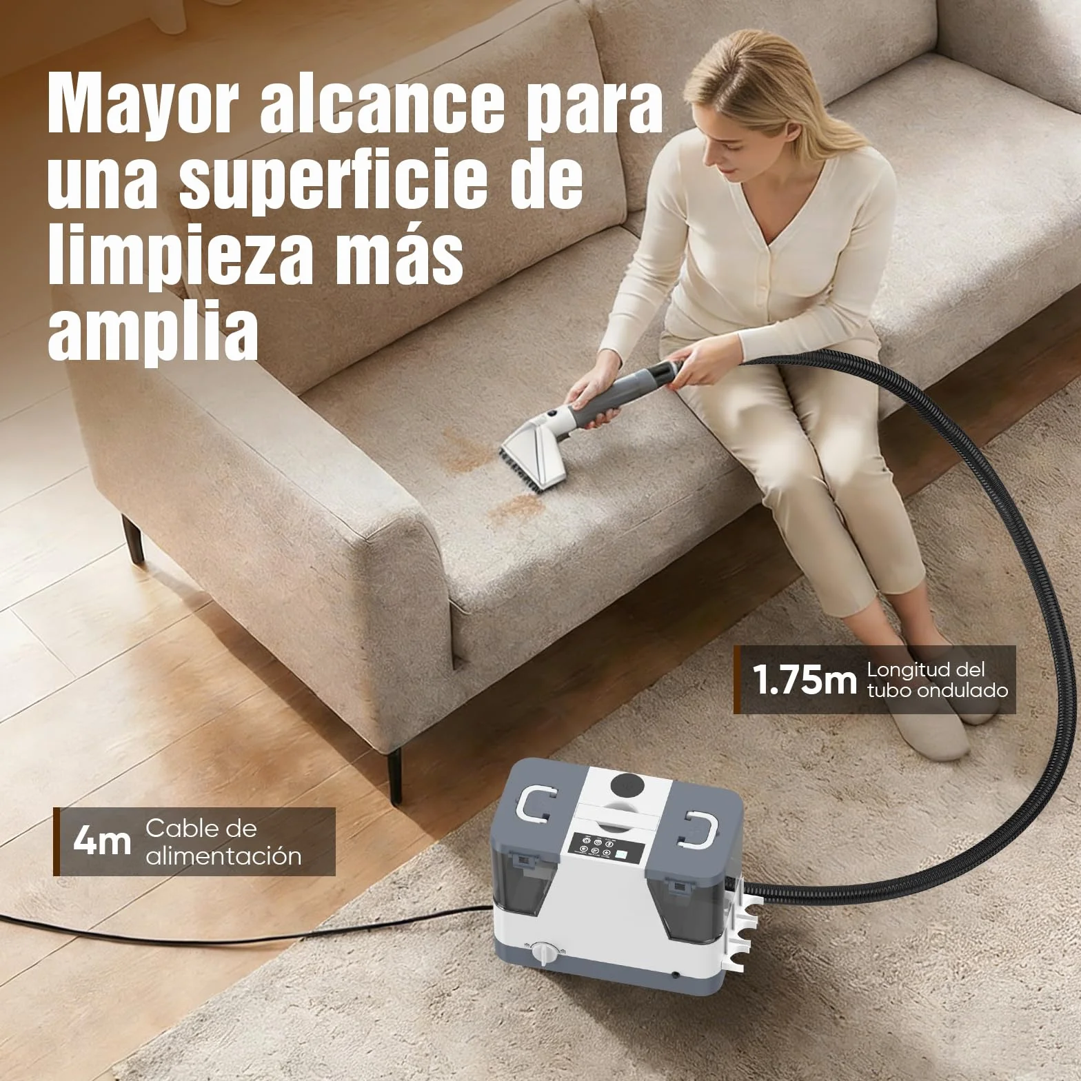 Aspiradora de Agua Tapicería - 2500W 20kPa Limpiador de Tapiceríascon Vapor Caliente,alfombras, moquetas para aspiradora y desmontador para colchón compacto y portátil