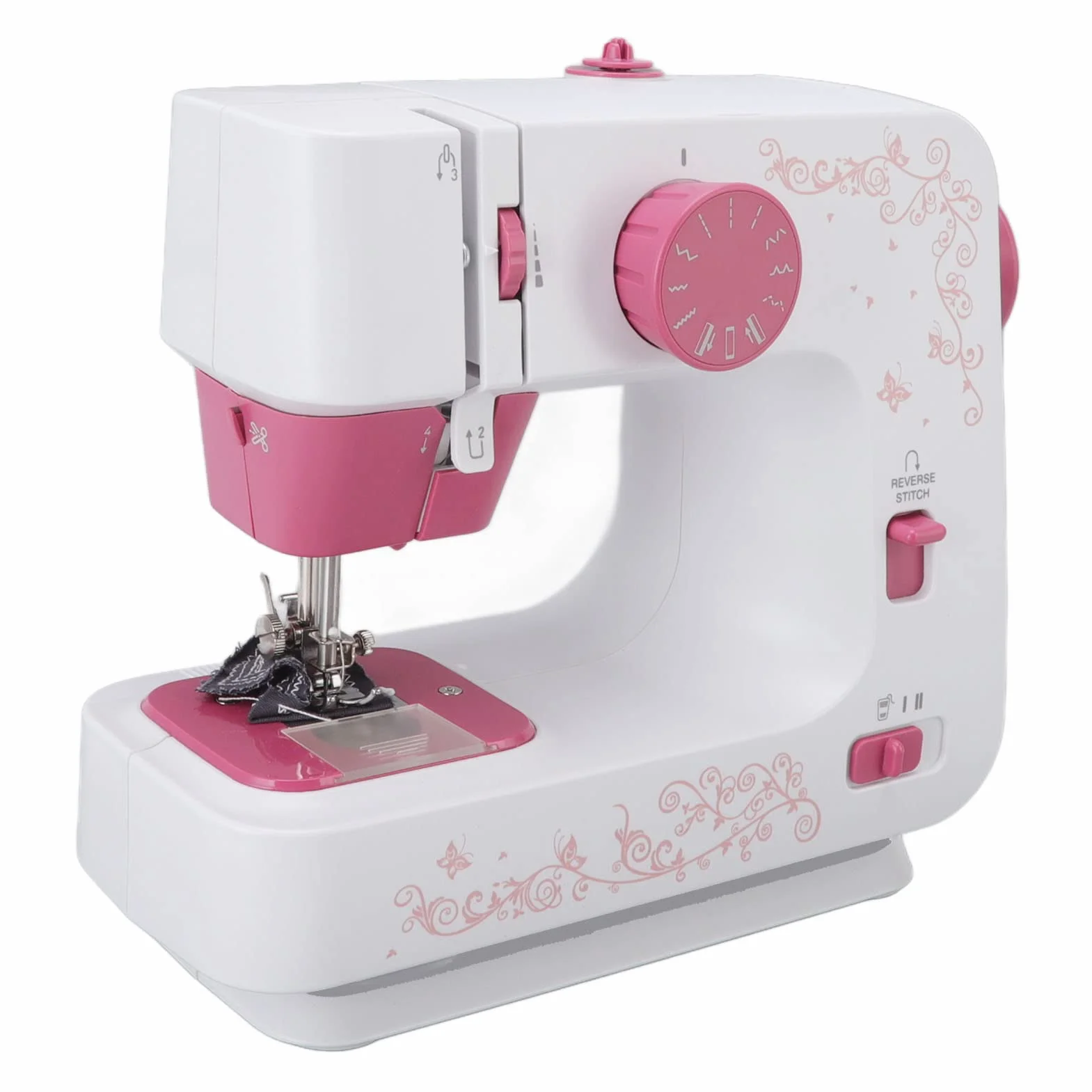 Mini Máquina de Coser Eléctrica, 2 Métodos de Control, Portátil con Pedal, con Batería o Fuente de Alimentación Enchufable para Viajes Domésticos (Enchufe europeo 110-220V)