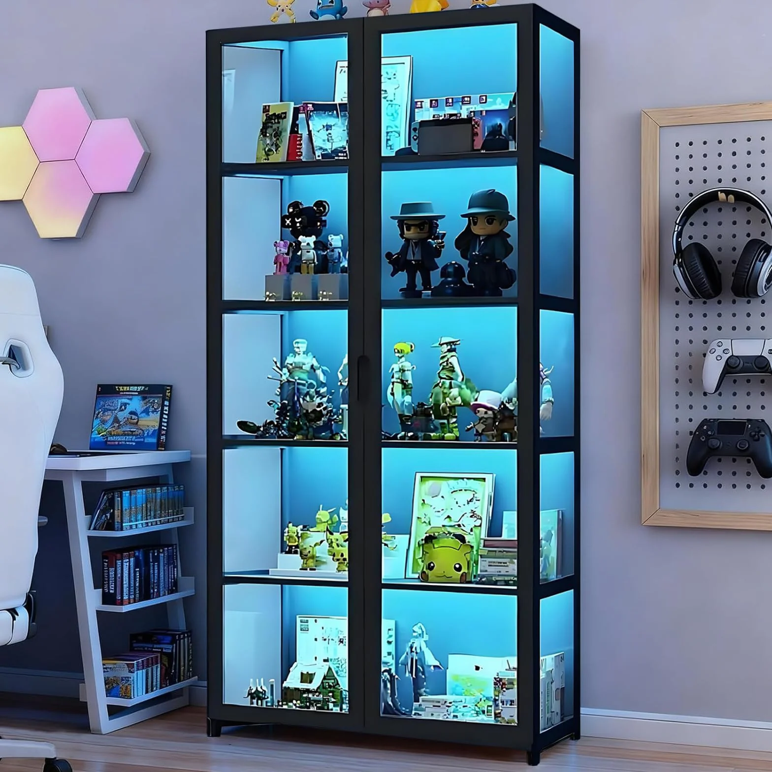 Vitrina con Puertas de Vidrio acrílico, Organizador de Juguetes coleccionables de 5 Niveles y Estante de exhibición, estantería para el hogar, Sala de Juegos, Sala de Estar (Negro)