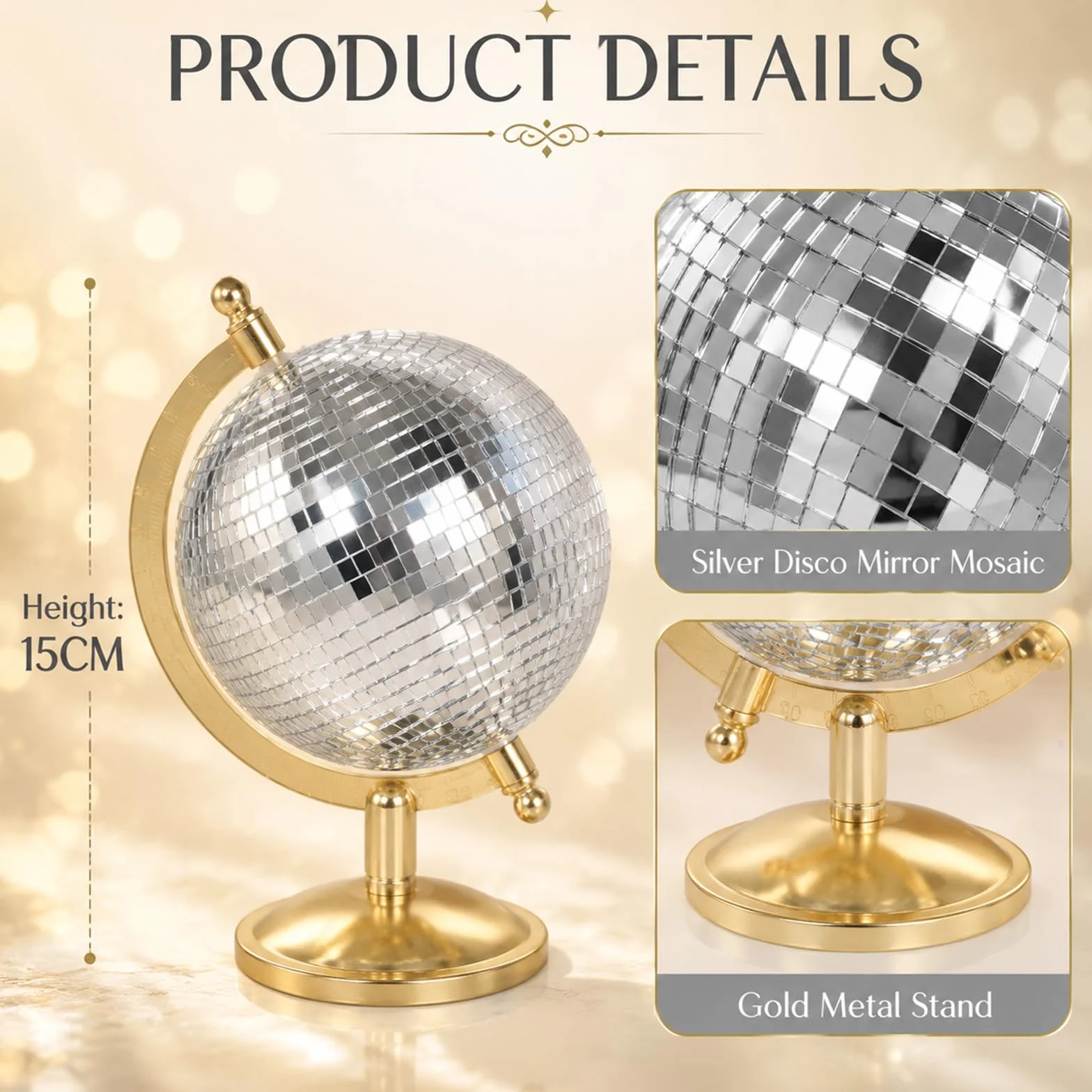Discokugel Globo Decoración Hogar Estatuas Clásicas Arte De Mesa Escultura Dorada Única Occidental Moderna Ornamentación Figura Estética 17 x 15 x 23 cm Brillan
