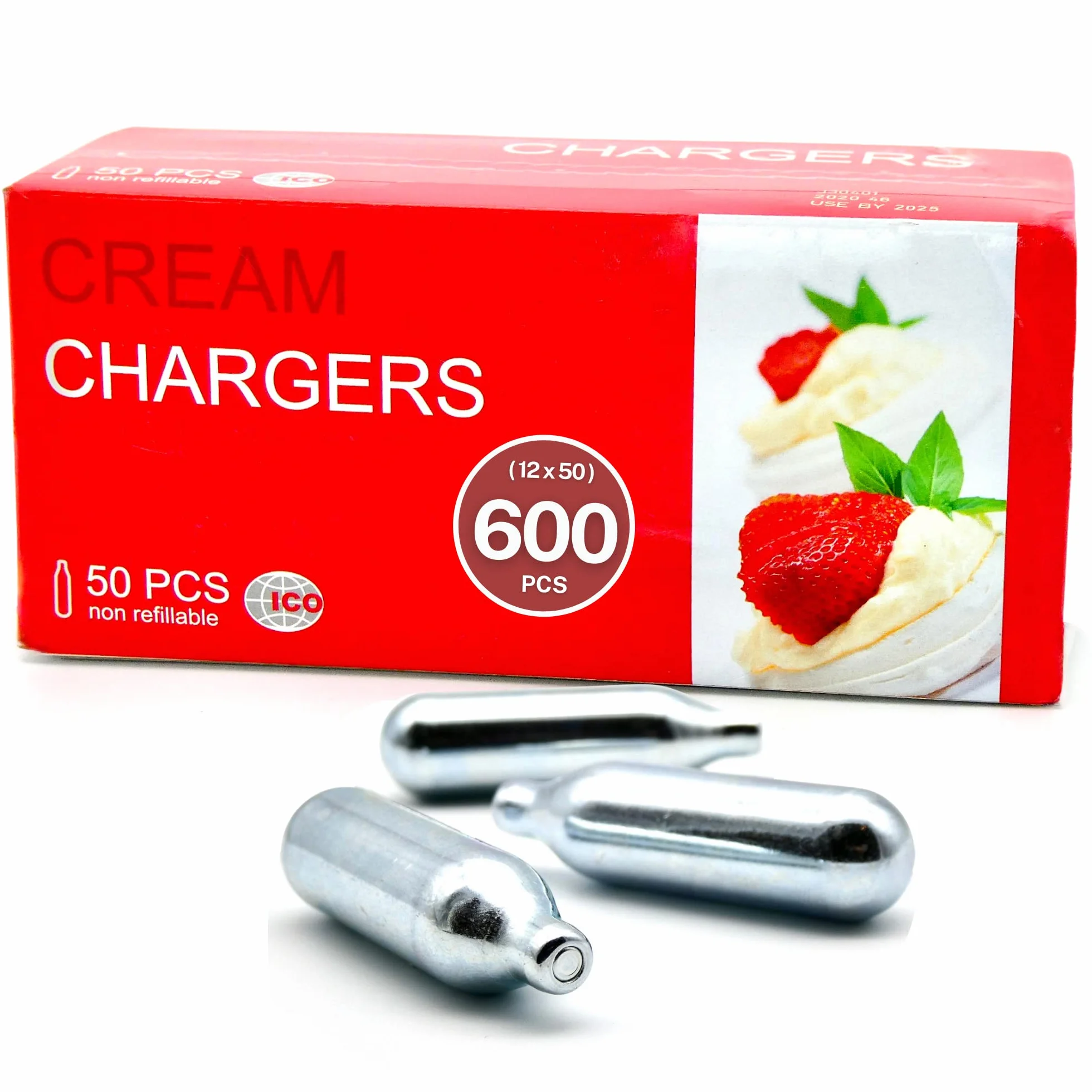 ICO Cartuchos Gas Óxido Nitroso N2O, 600 Unidades, Cápsulas de Crema Batida de 8g para el Sifón de Cocina