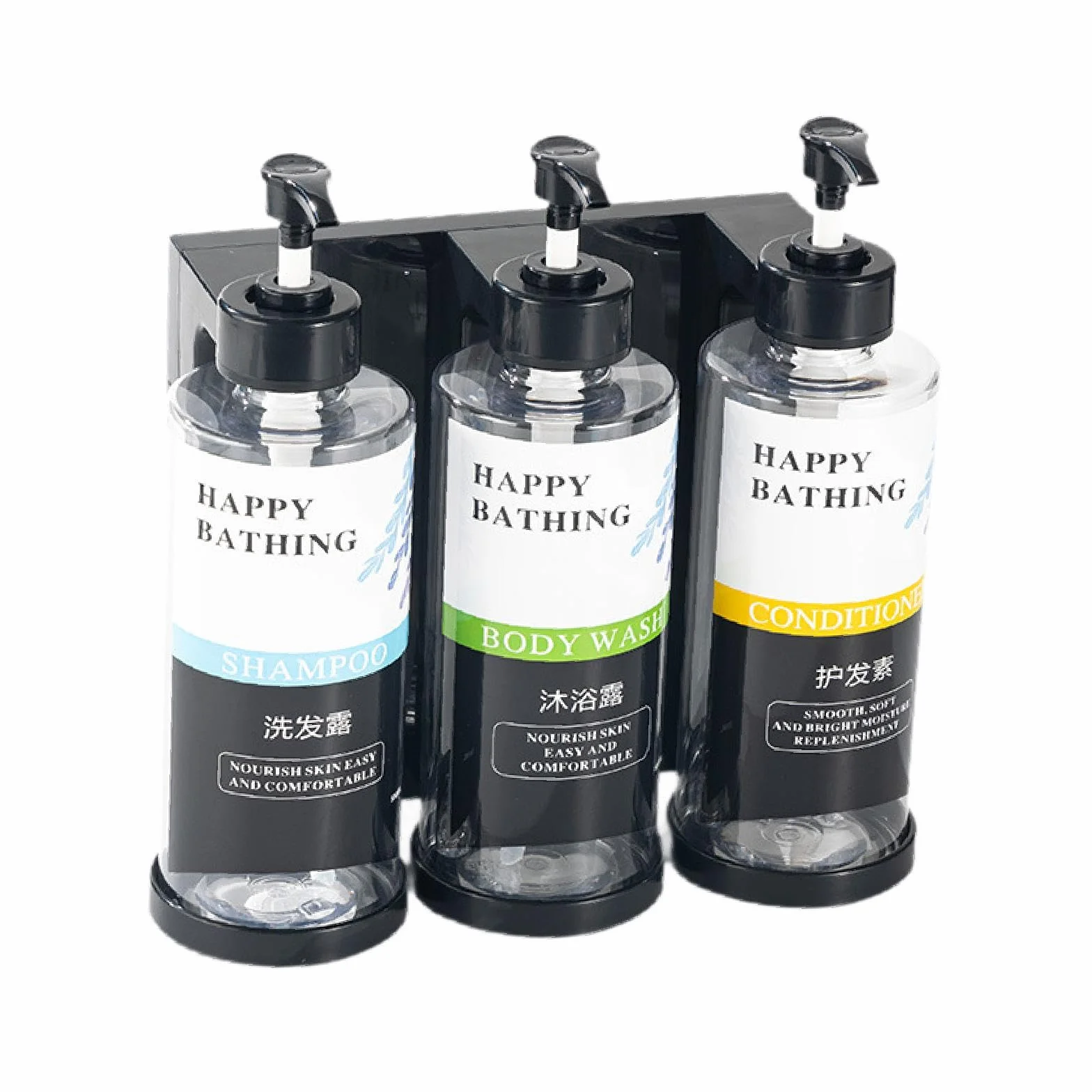 Dispensador de Jabón Líquido para Ducha con Botella Recargable Bomba Loción y Recipiente Apariencia Elegante Adecuado para Baño Hogar Oficina Cocina, 3 Ranuras claras, Individual