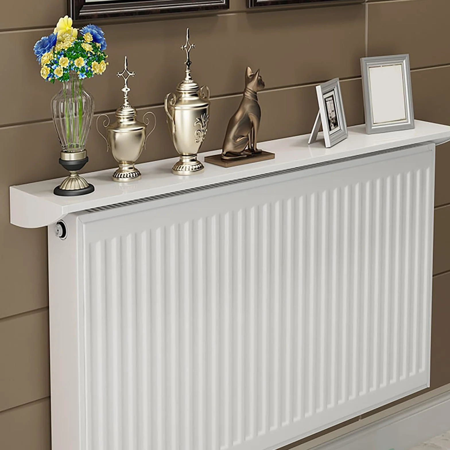 Balda Radiador Estante Radiador Blanco Sin Taladrar, Antihumo y A Prueba de Polvo Estanteria de Metal, para Salón Cocina Oficina Dormitorio(60cm/23.6in)
