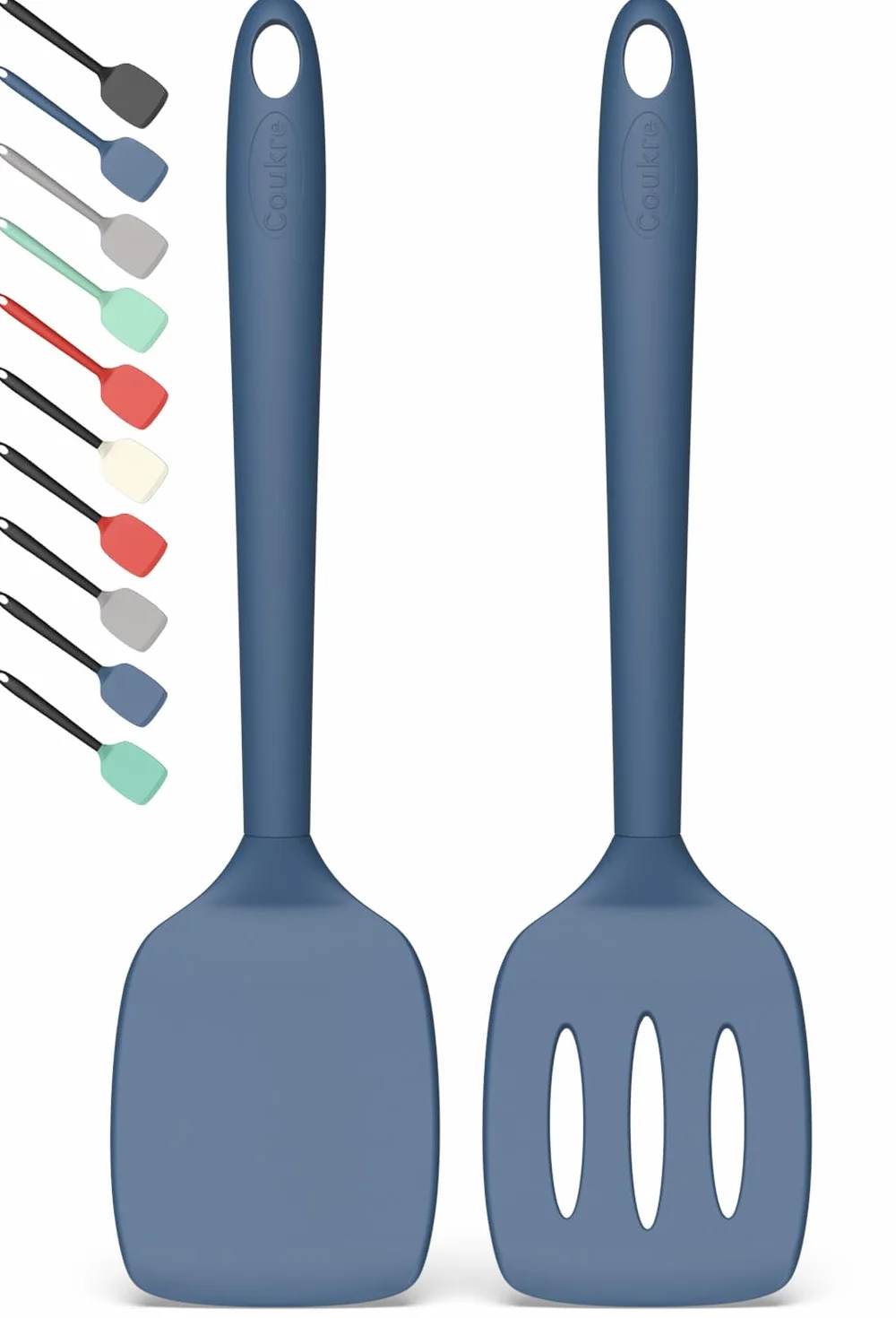 Juego de 2 espátulas de silicona, espátula de cocina resistente al calor, espátula sólida y ranurada para utensilios de cocina antiadherentes y cocina (2, azul oscuro)