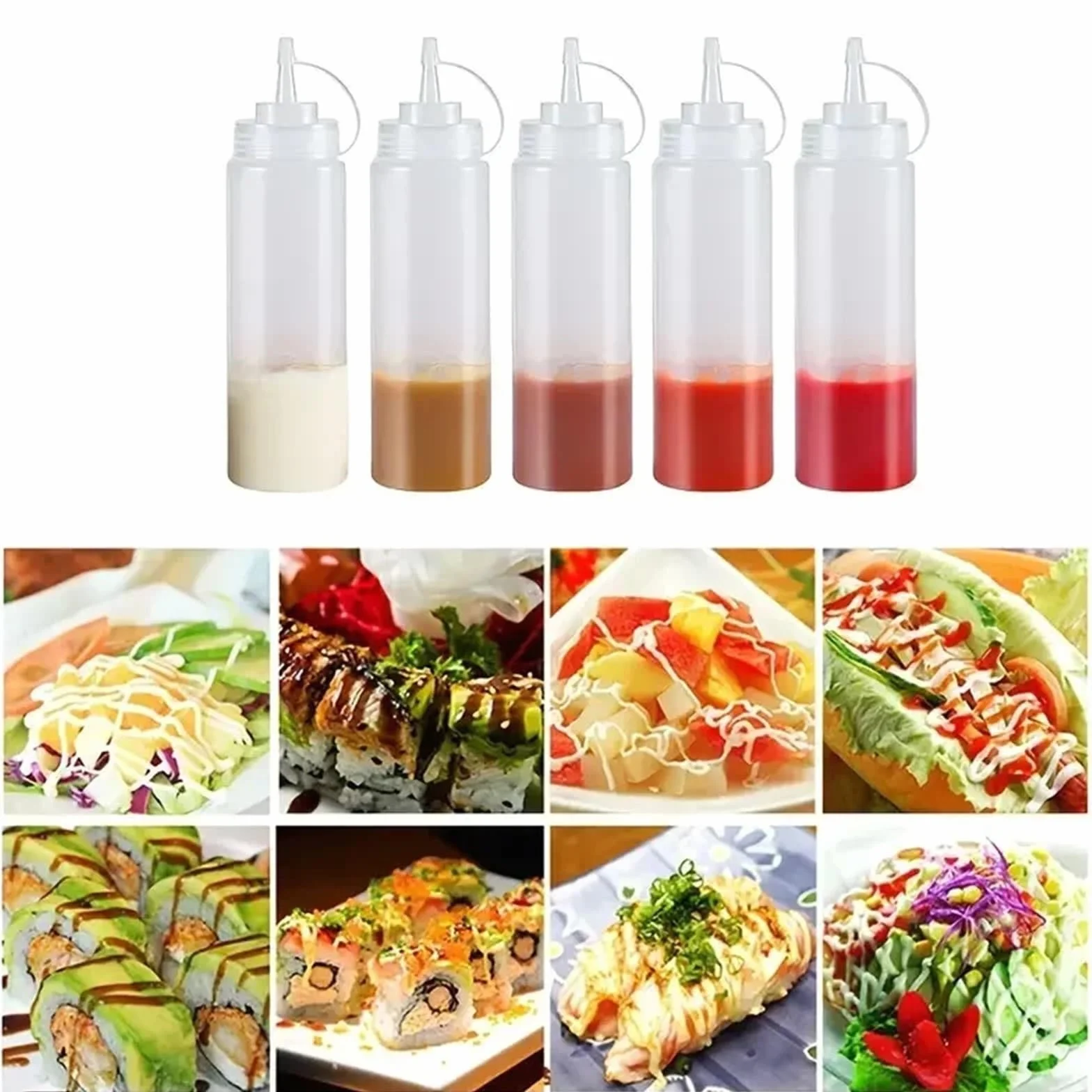 10 Uds Ketchup salsas for barbacoa botella de aceite oliva botellas condimentos grandes for apretar con boquillas dispensador for salsa exprimidor utensilio cocina para Salsa(680ml)