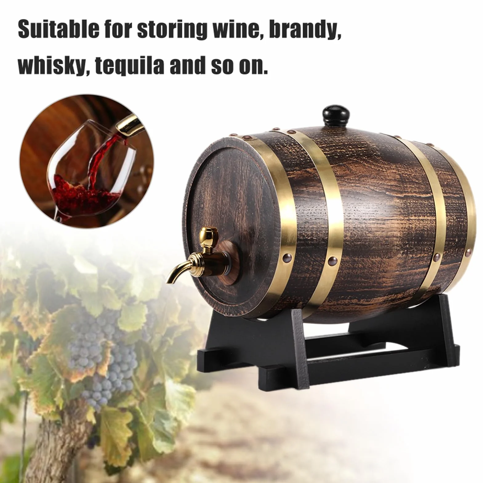 Envejecimiento de roble, 3 litros estilo retro madera de roble vino tinto brandy whisky barril barril barril contenedor con grifo