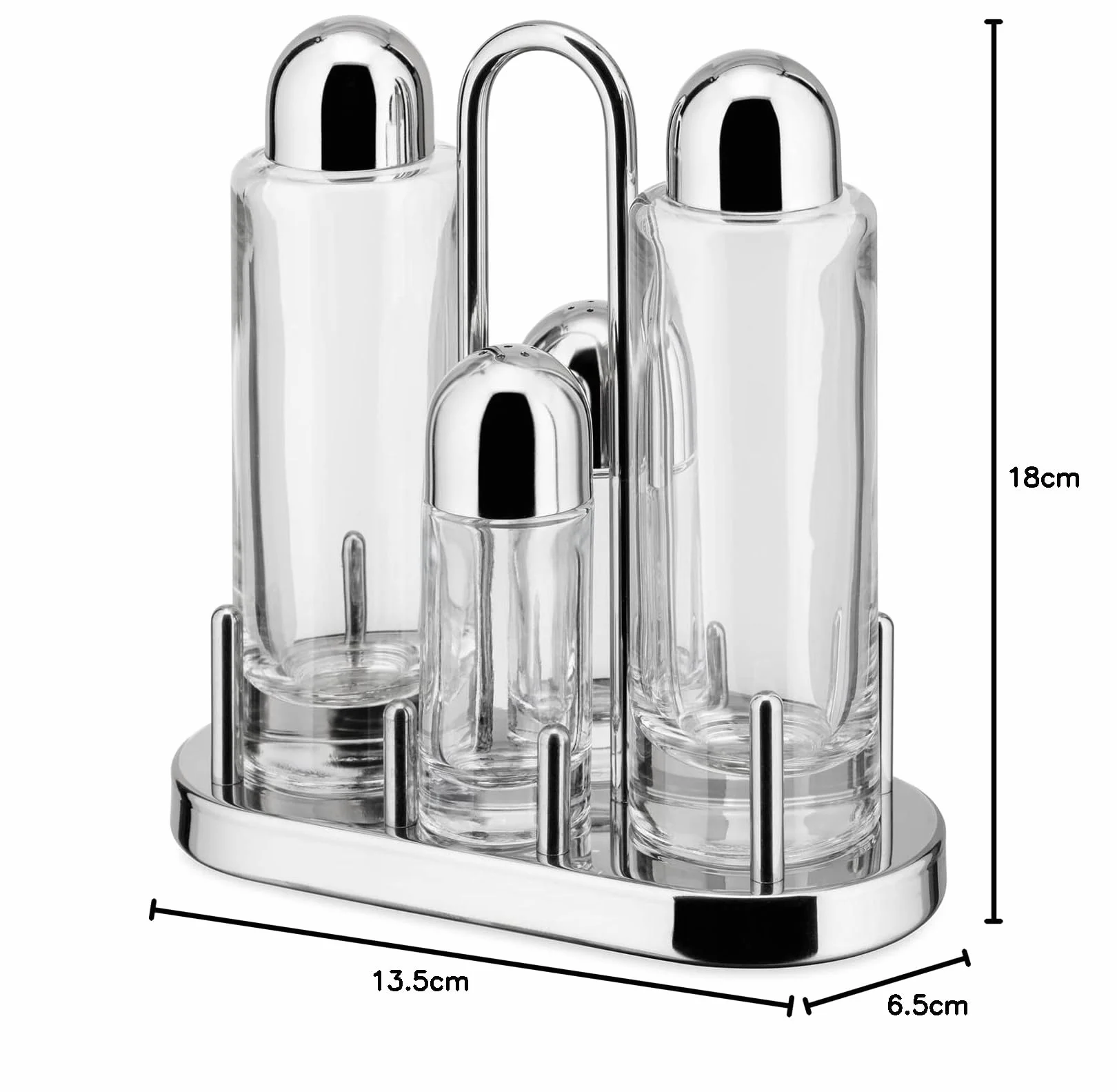 Alessi 5070 - Set de Vinagreras de Diseño para Aceite, Vinagre, Sal y Pimienta en Acero Inoxidable 18/10 y Vidrio Cristalino