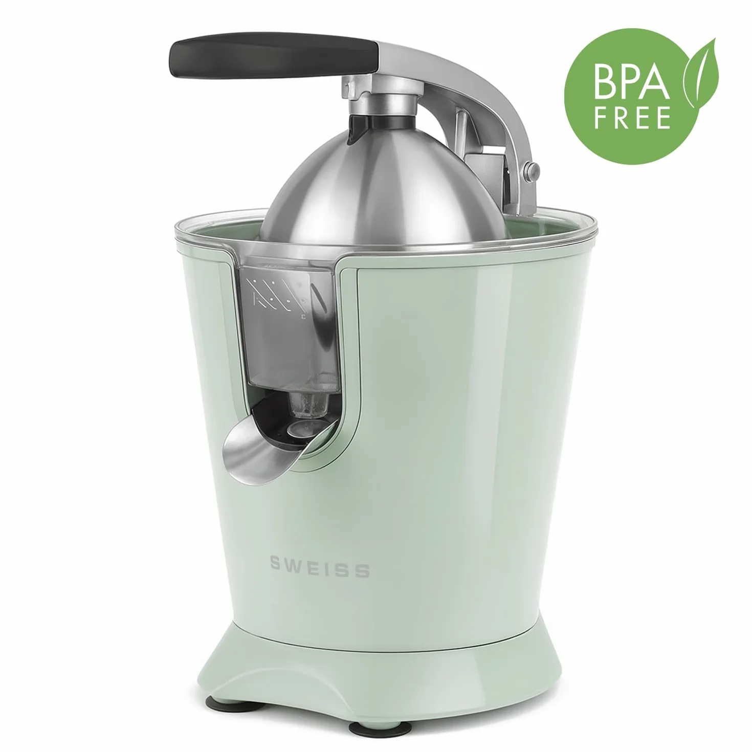 SWEISS - Exprimidor eléctrico profesional ZEST7, boquilla antigoteo, apto para lavavajillas, aparato silencioso, brazo articulado potente 160 W, verde