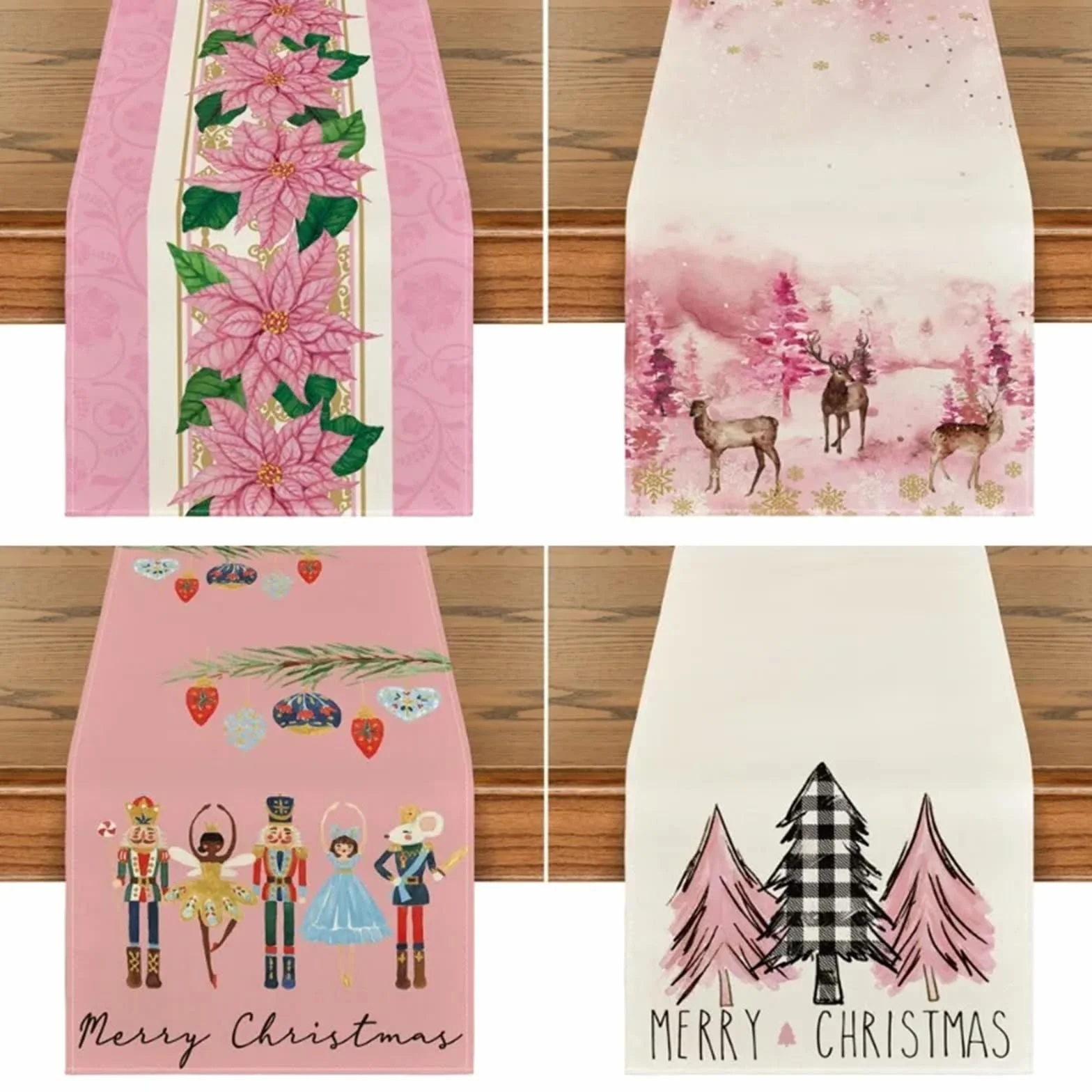Elegante y lujoso Camino de mesa de lino rosa navideño, mantel de ambiente festivo, mesa de centro, Fireplace, cubierta de armario, decoración de cena de Boda en Cocina casera Regalos navideños(1,180x