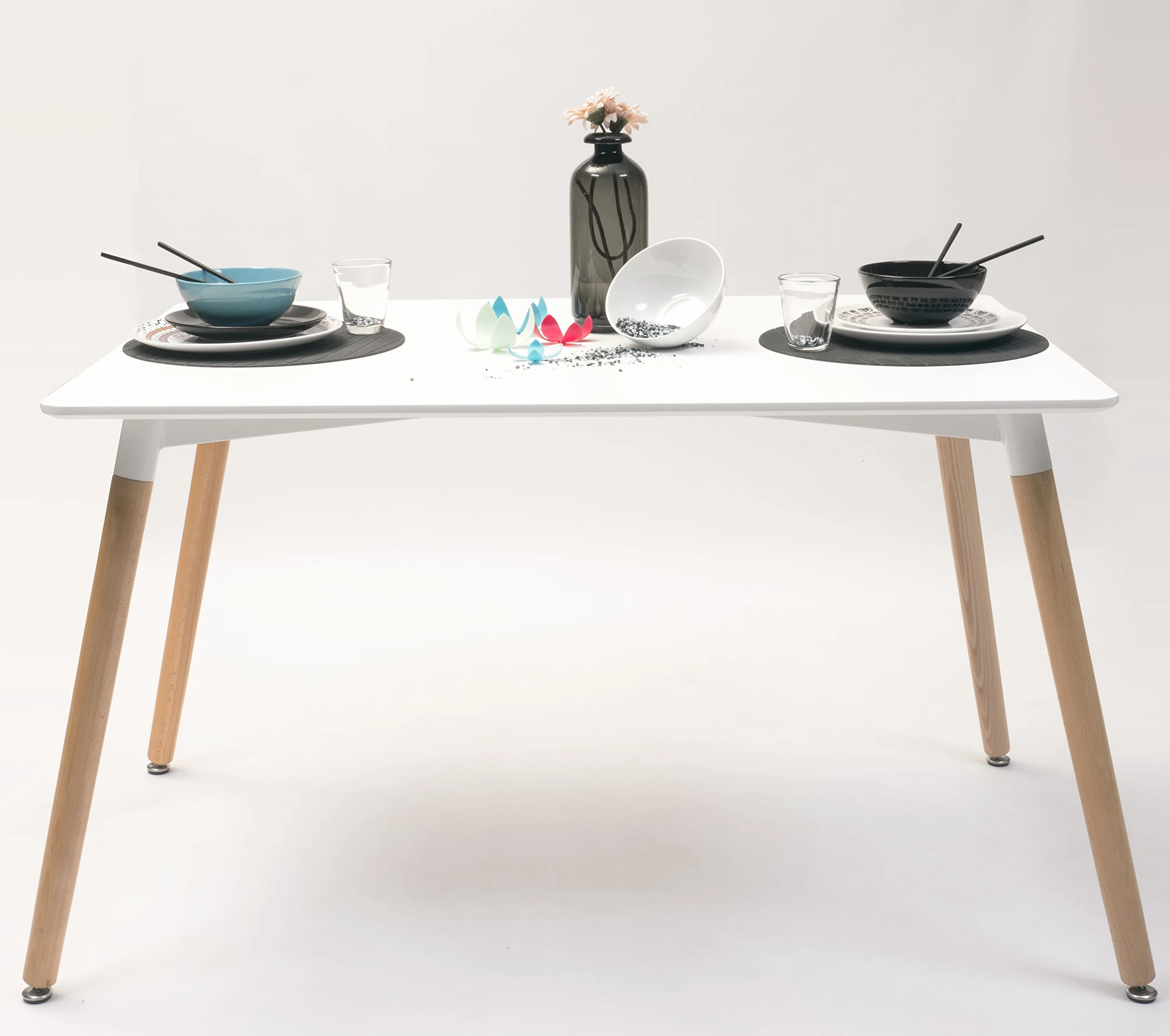 Homely - Mesa de Comedor o Cocina de diseño nórdico Tower, sobre de DM Lacado en Color Blanco, Patas de Madera, de 120x80x74 cm