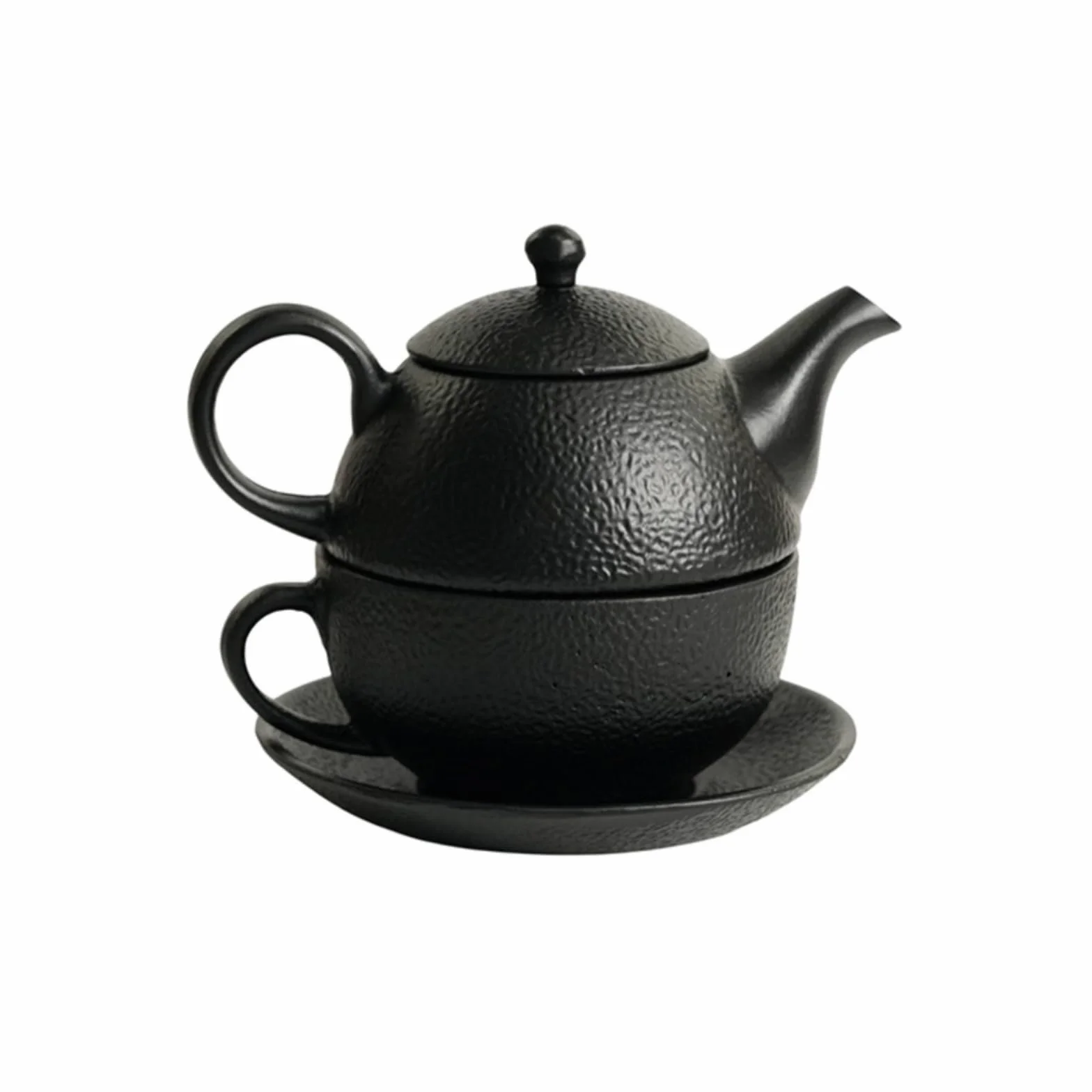 Colcolo Tetera Industrial Tetera de Hierro Fundido Jarra de Té con Asa Lateral Taza Plato Base Colador de Malla Integrado Acabado Martillado Adecuada para Oficina Hogar Regalo
