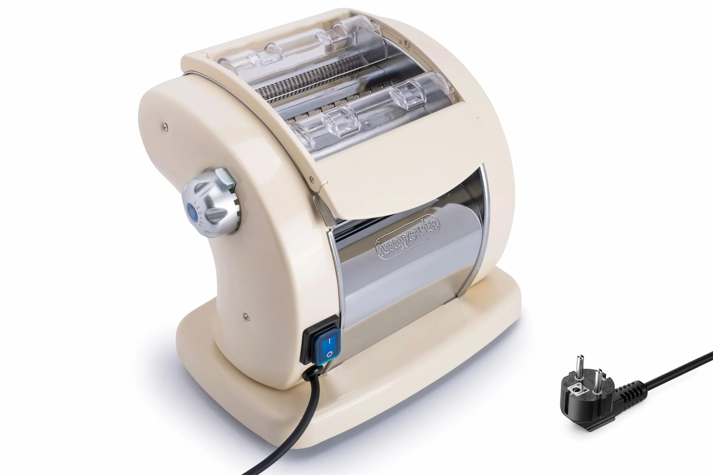 Imperia PastaPresto Línea Clásica. Máquina eléctrica para pasta. 100% Made in Italy. Máquina de pasta fresca con motor eléctrico 220v. Laminadora eléctrica para lasagne, tagliolini, fettuccine.