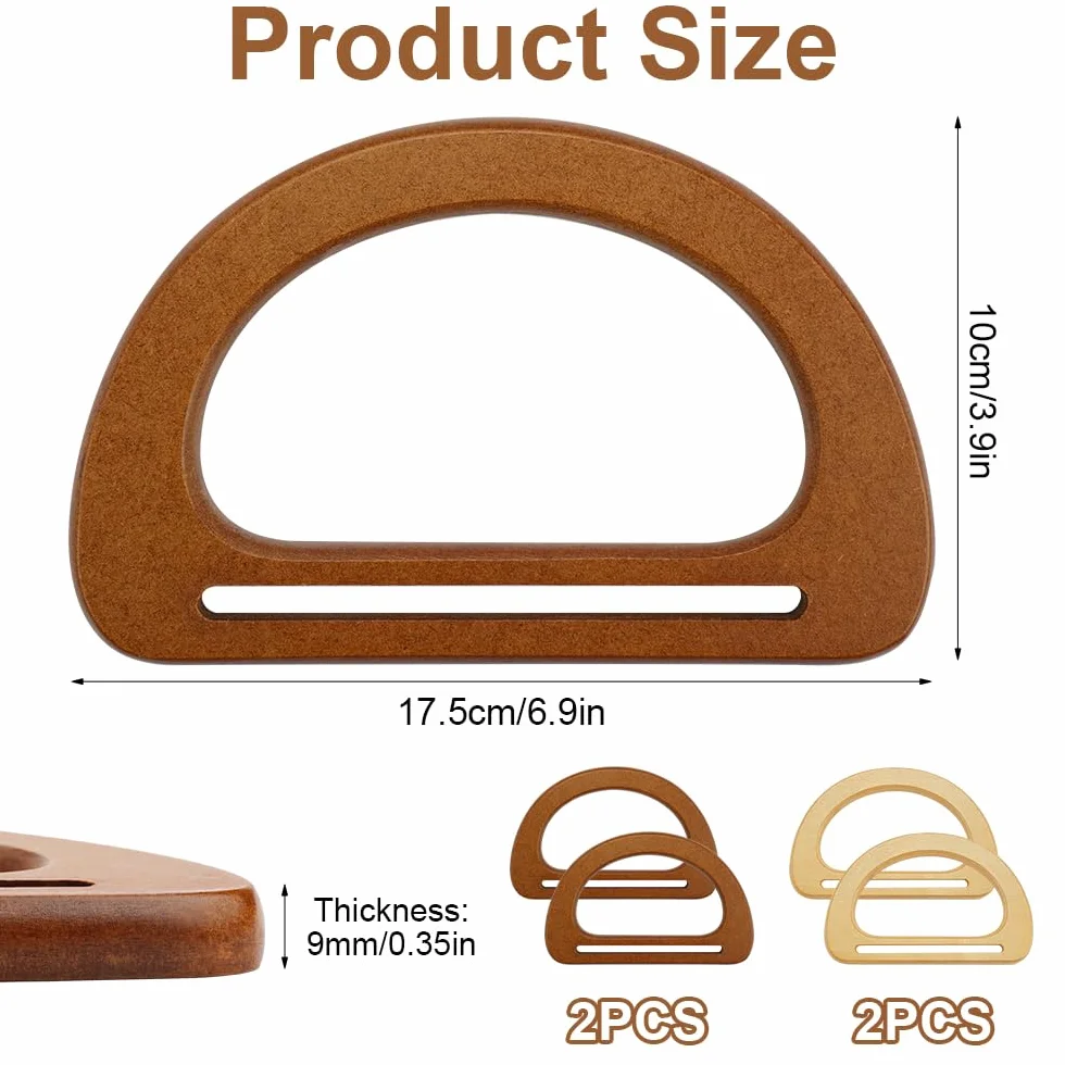 Asas para Bolsos de Madera en Forma de D, 4 Piezas