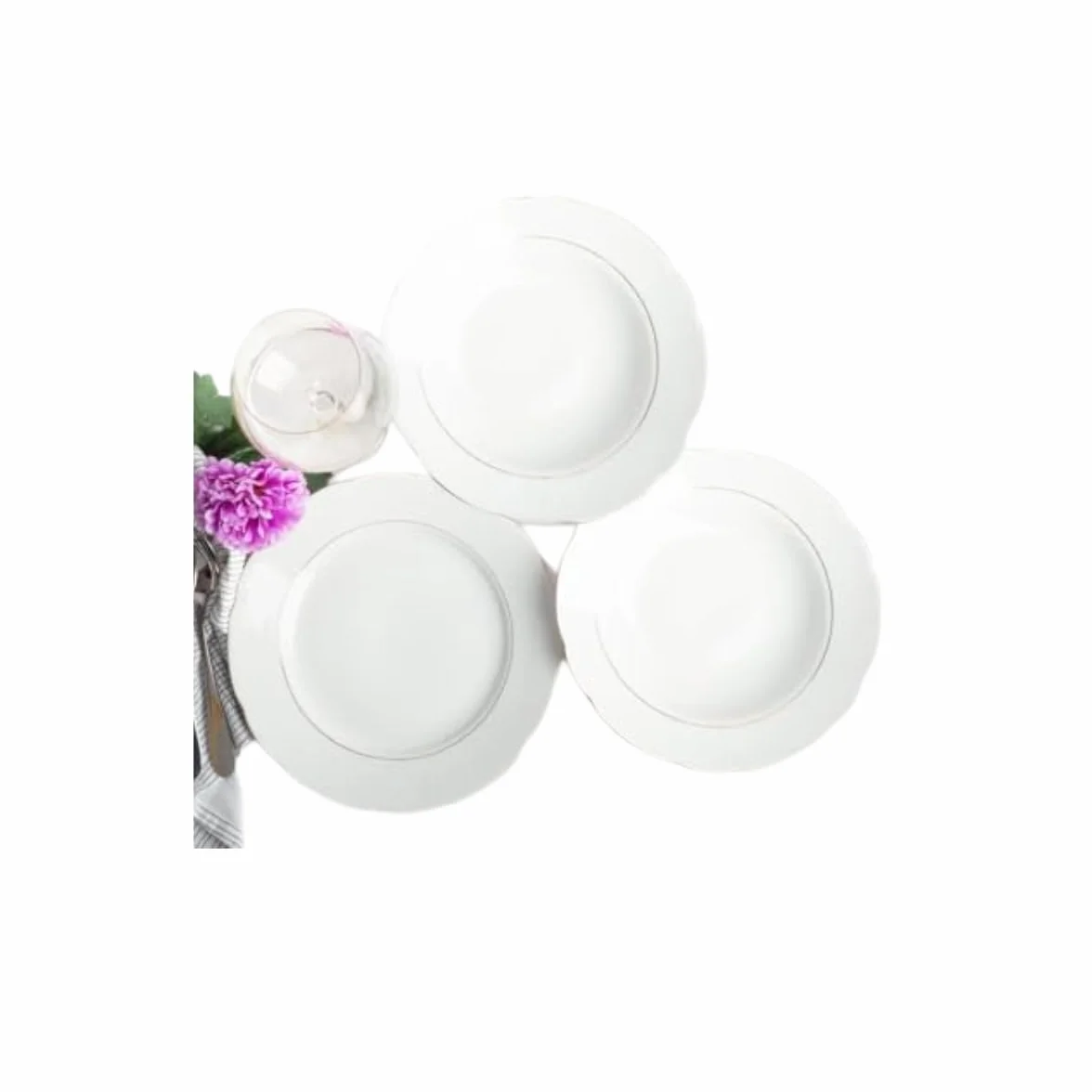 FRANQUIHOGAR - Juego de Vajilla 18 Piezas para 6 Personas - Porcelana Blanca con Filo de Oro, Elegante y Clásico, Incluye Platos Llanos, Hondos, Blanco Con Filo de Oro, Porcelana