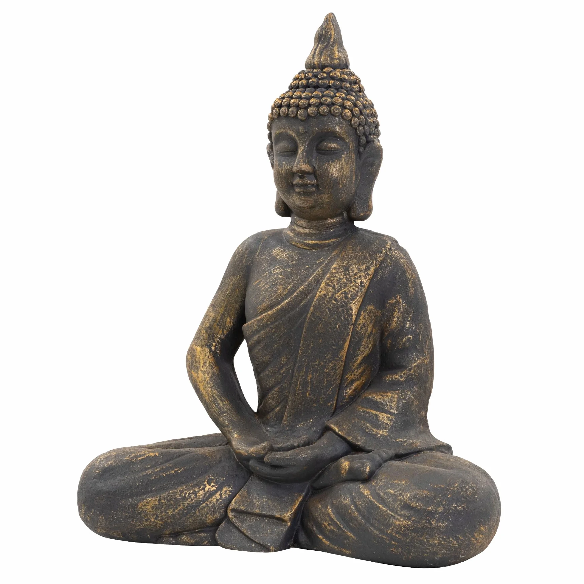 ECD Germany Estatua de Buda Sentado Figura de Piedra Artificial Poliresina 50cm Color Bronce Escultura Estilo Asiatico Figurilla Decorativa Feng Shui de Adorno para el Hogar y Jardín