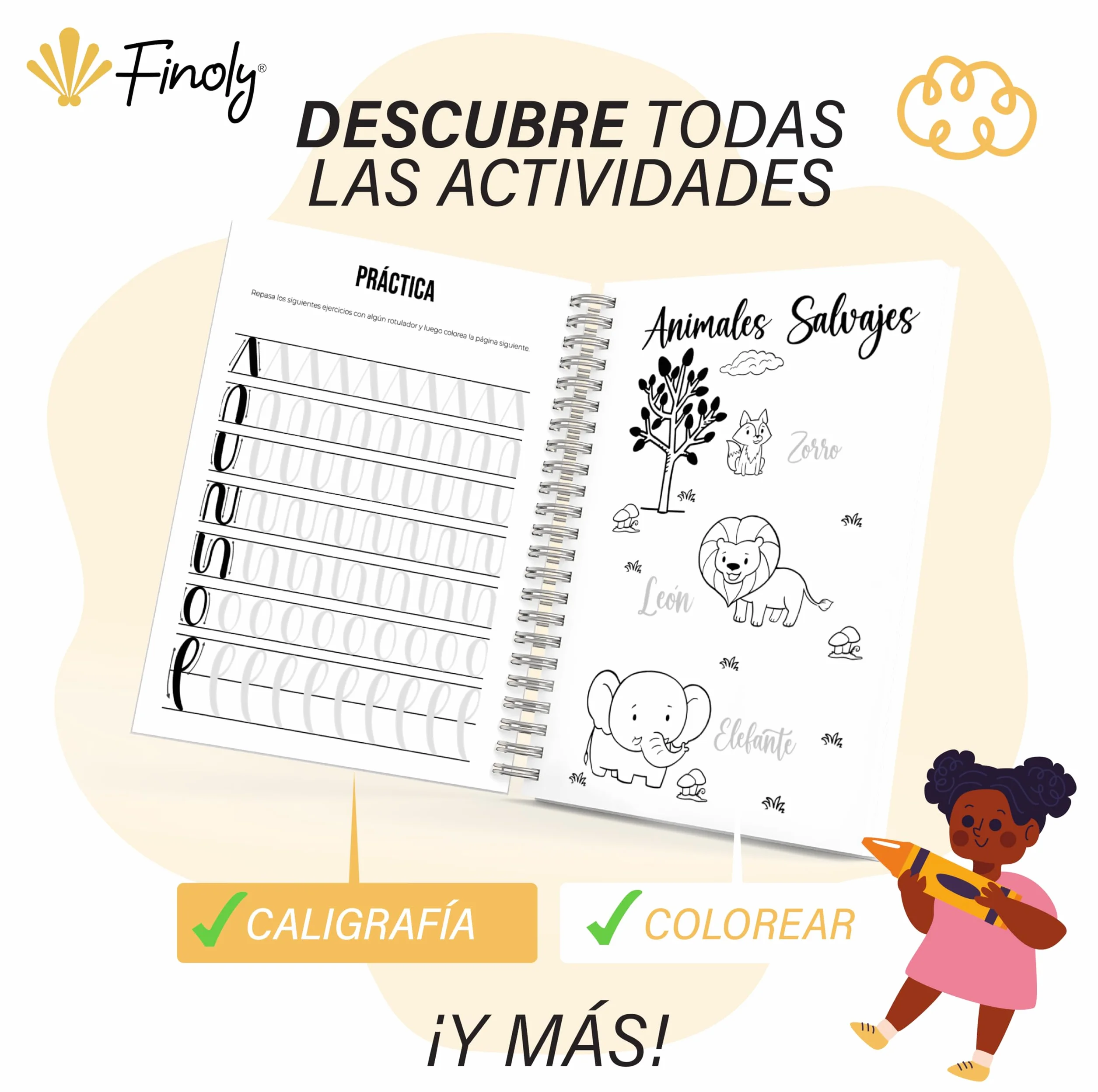 Finoly Cuaderno Lettering para Niñas Niños Principiante Colorear