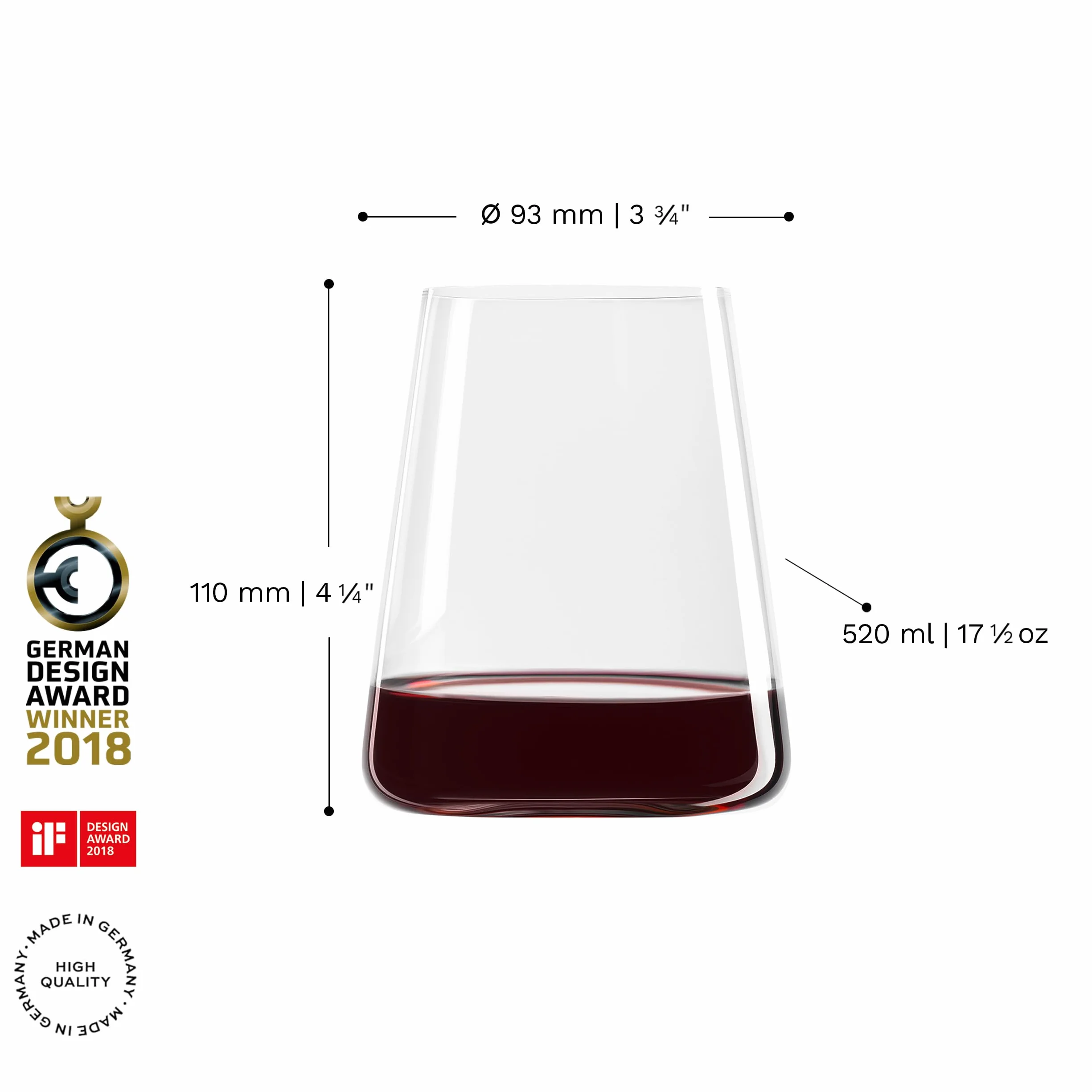 Stölzle Lausitz Juego de 4 copas de vino tinto sin tallo (Power). Copas de vino de cristal sin tallo aptas para lavavajillas (17.5 onzas líquidas). Juego de 4 copas de vino sin tallo resistentes a la