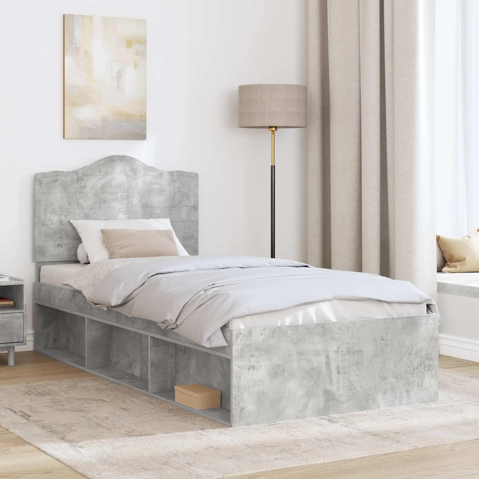 vidaXL Estructura de Cama con cabecera Gris concreto 100 x 200 cm