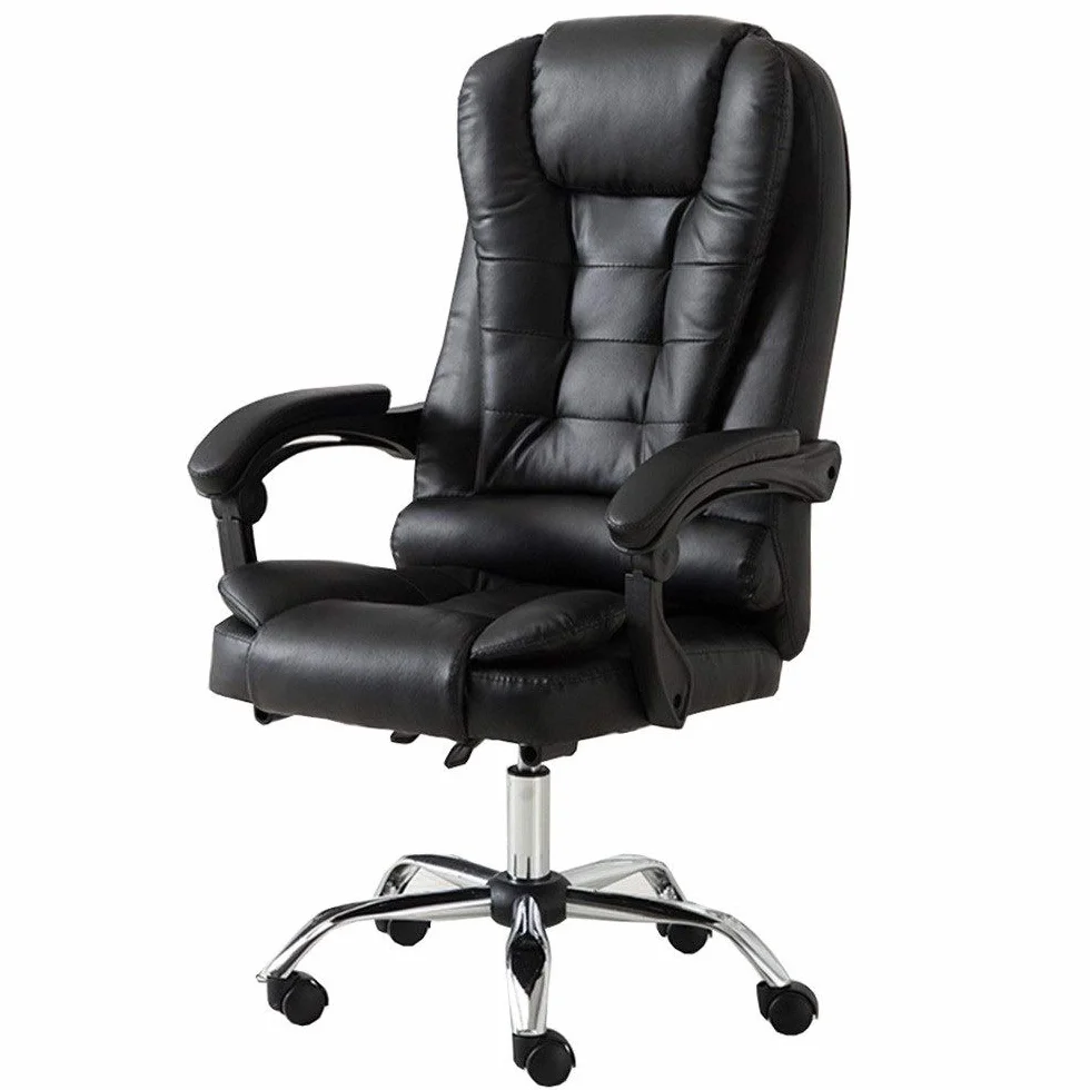 Silla de oficina ejecutiva ergonómica giratoria con piel sintética resistente, reposabrazos acolchados, soporte de cintura reclinable, hasta 330 libras